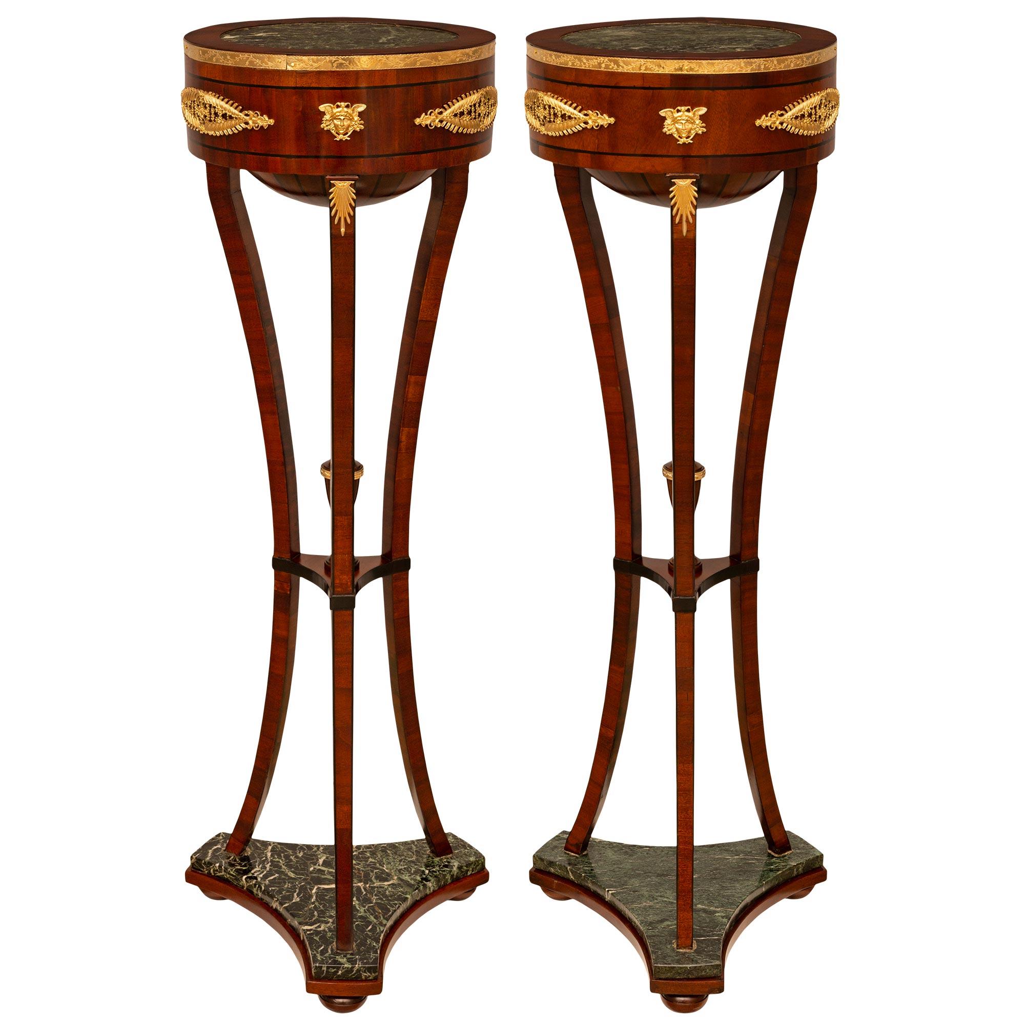 Pair Of Baltic 19th c. Neo-Classical St. Ormolu, Mahogany, And Marble Pedestals For Sale 5