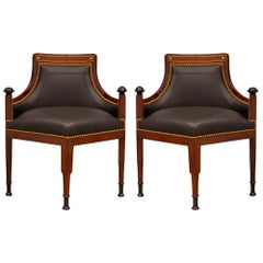 Pair Of Baltic 19th Century Neo-Classical St. Walnut, Fruitwood And Brass Chairs
