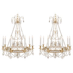 Pair of Baltic 19th Century Neoclassical St. Ormolu and Crystal Chandeliers