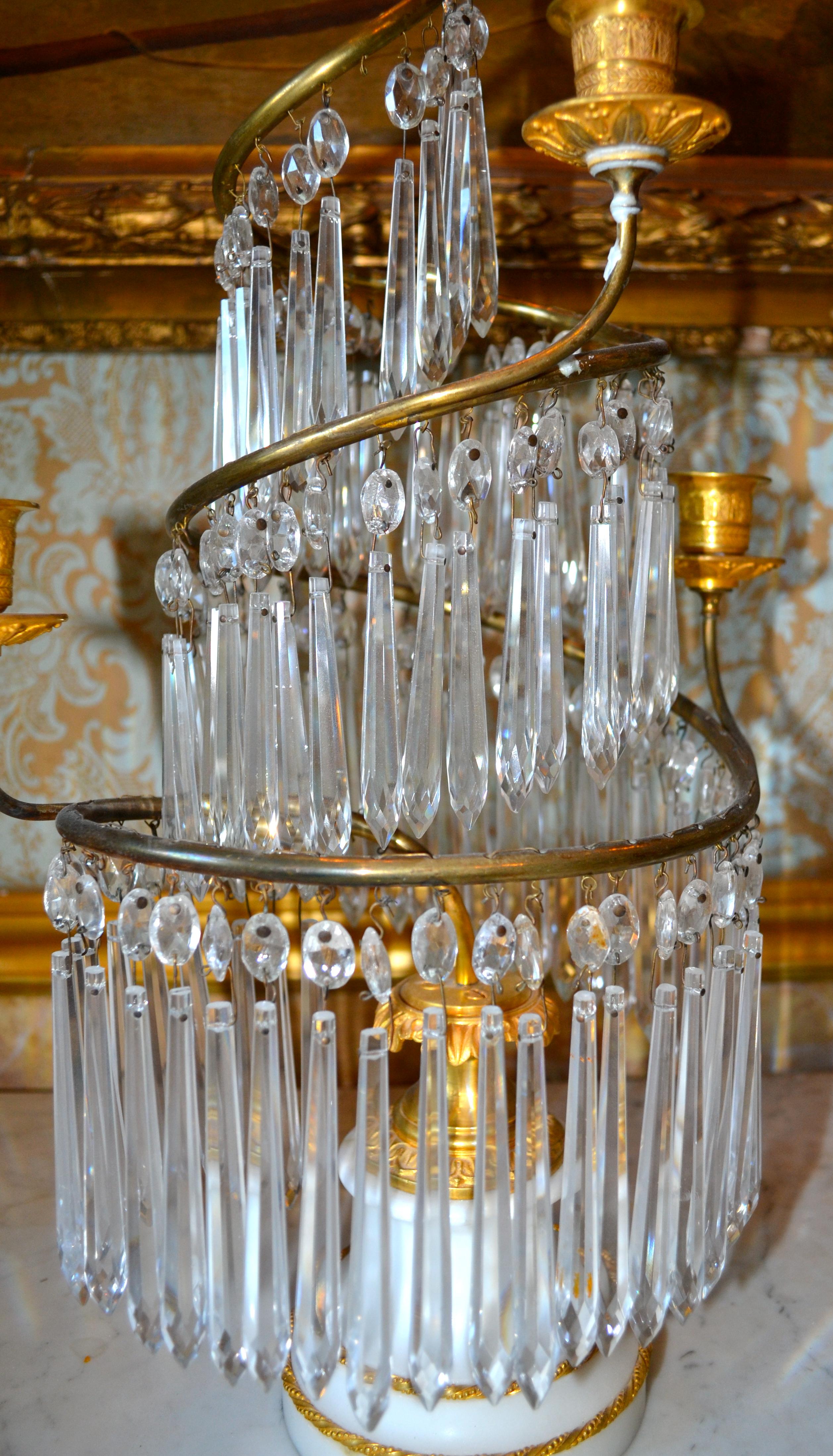 19th Century Pair of Baltic Crystal and Marble Girandoles 'Candelabra'