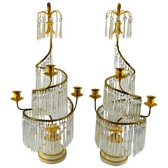 Antique Pair of Baltic Crystal and Marble Girandoles 'Candelabra'