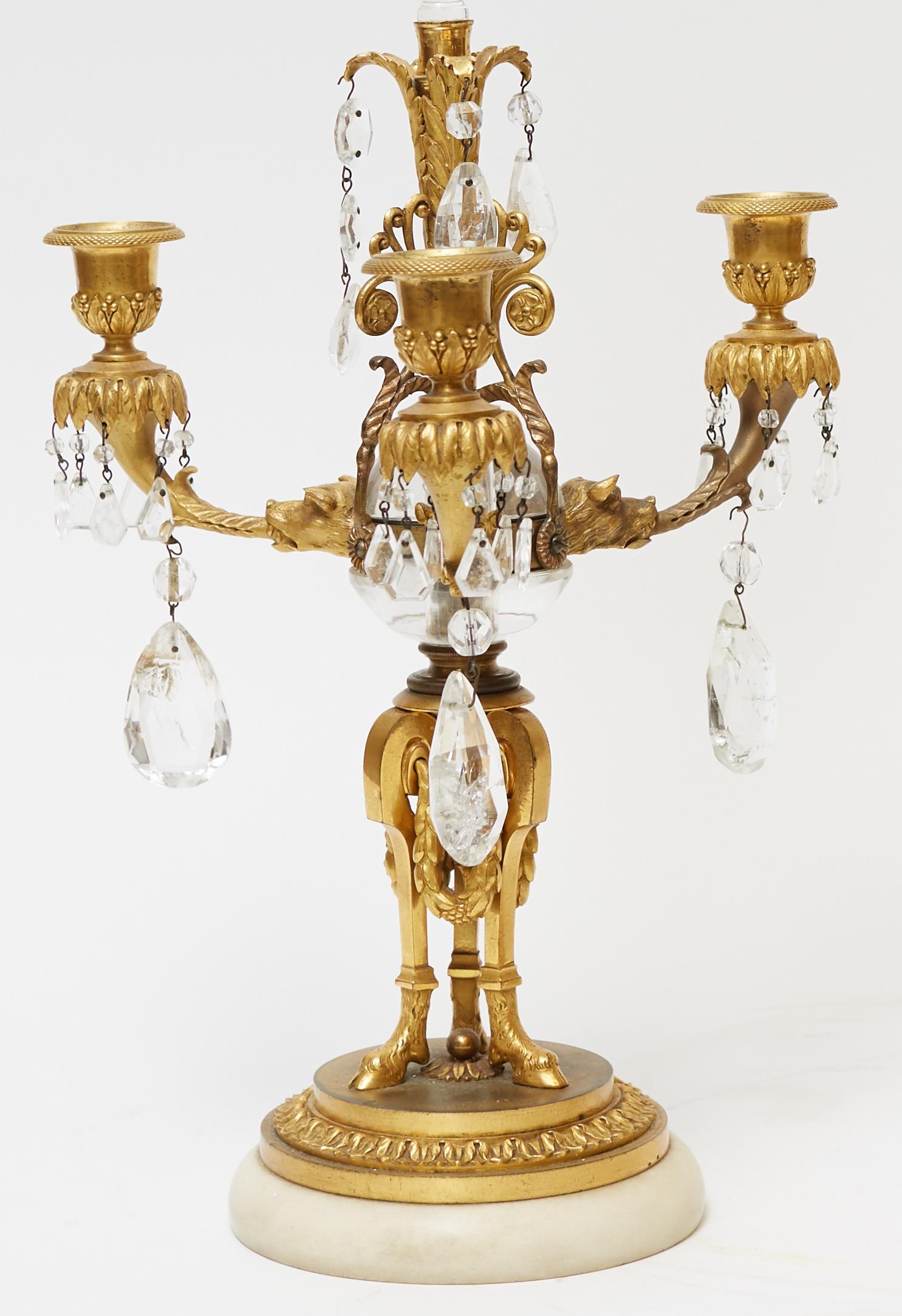 Pair of Baltic Gilt Bronze and Rock Crystal Girandole Candelabras 1