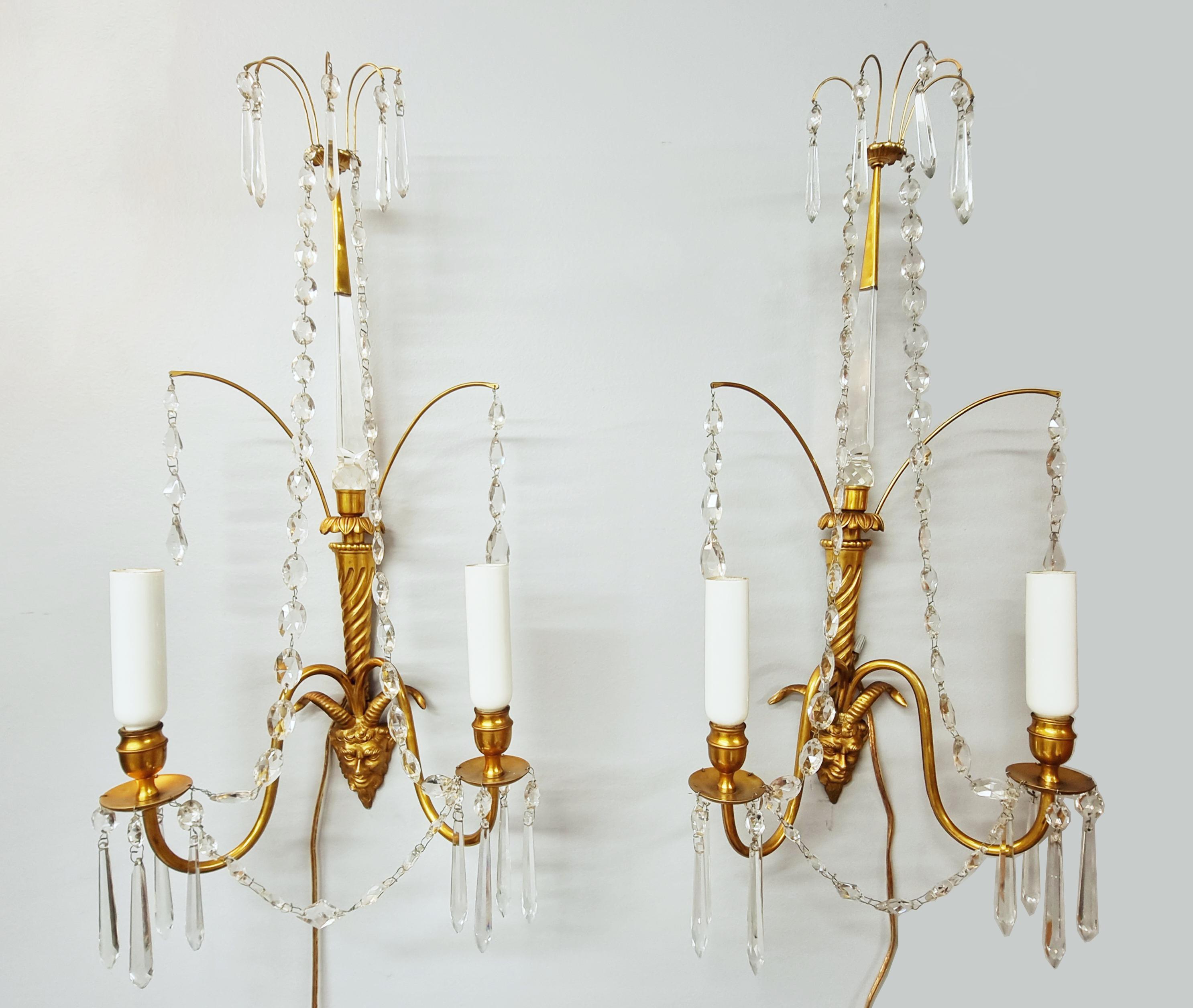 Swedish Pair of Baltic Gilt Satyr Faun Head Wall Sconces, Late 19th / Early 20th Century For Sale