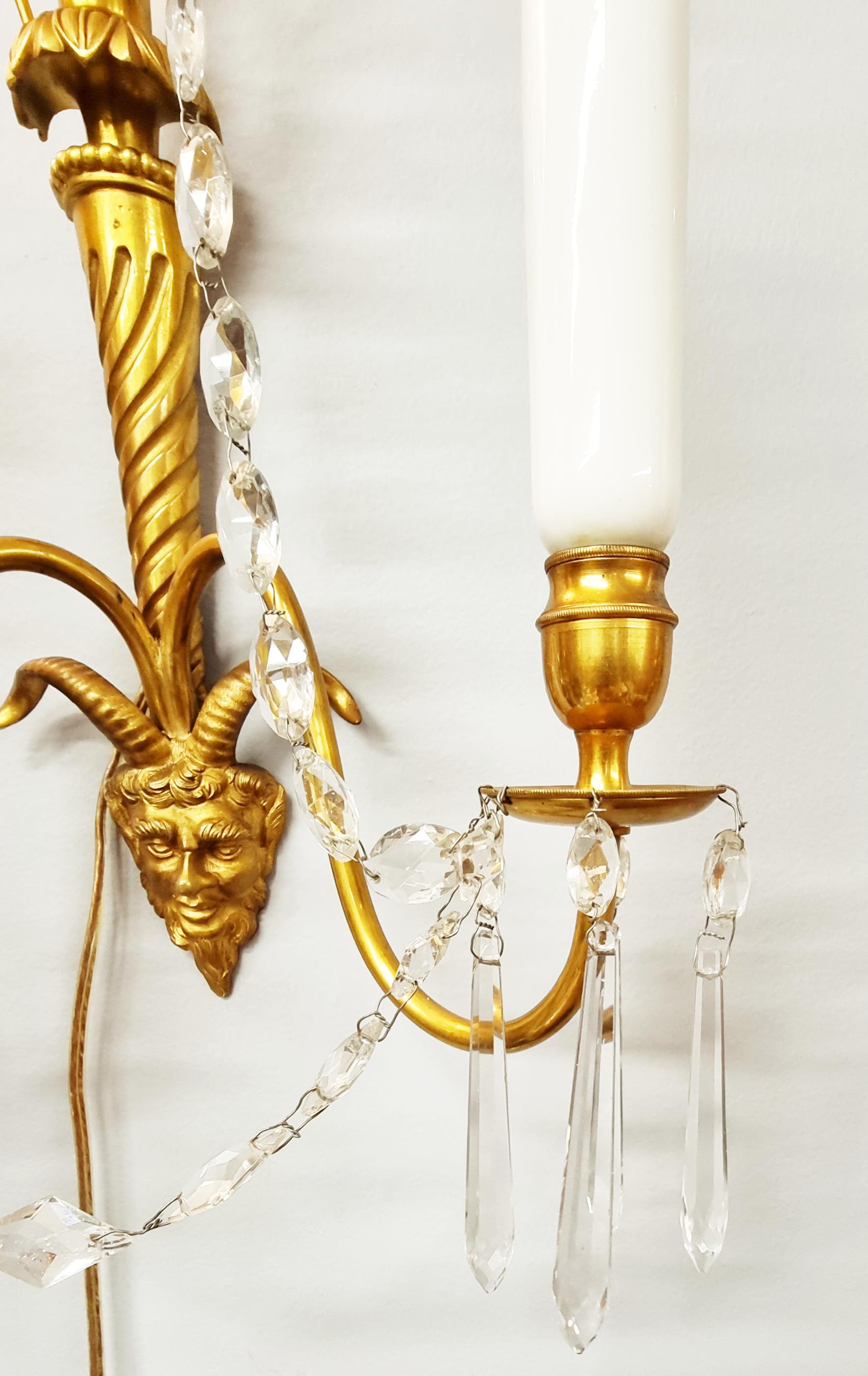 Pair of Baltic Gilt Satyr Faun Head Wall Sconces, Late 19th / Early 20th Century In Good Condition For Sale In Ottawa, Ontario