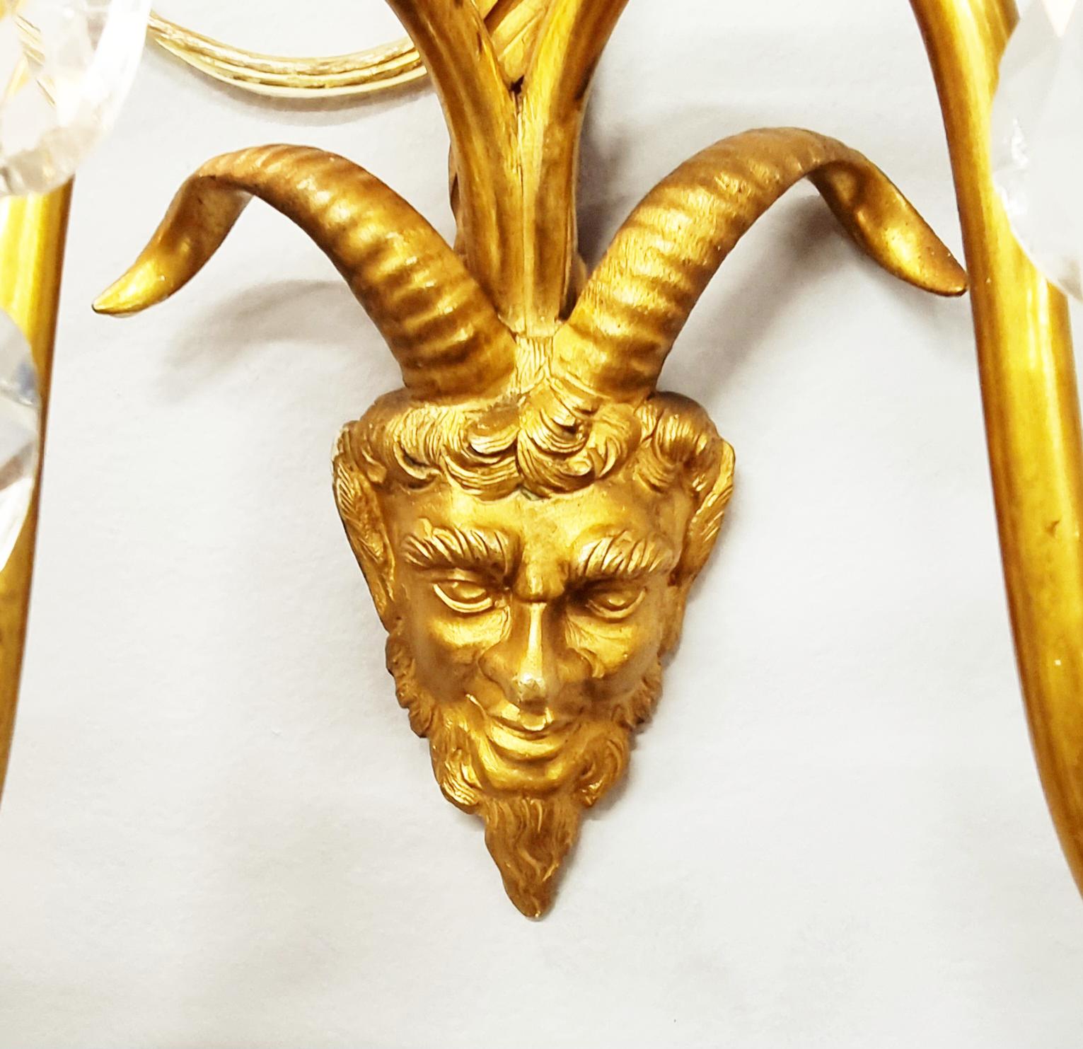 19th Century Pair of Baltic Gilt Satyr Faun Head Wall Sconces, Late 19th / Early 20th Century For Sale