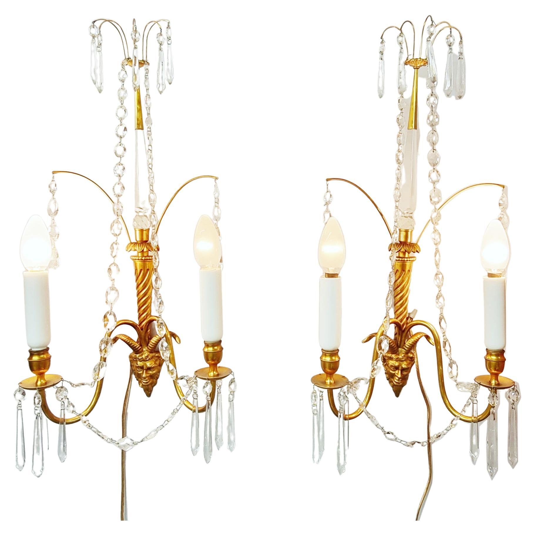 Pair of Baltic Gilt Satyr Faun Head Wall Sconces, Late 19th / Early 20th Century For Sale
