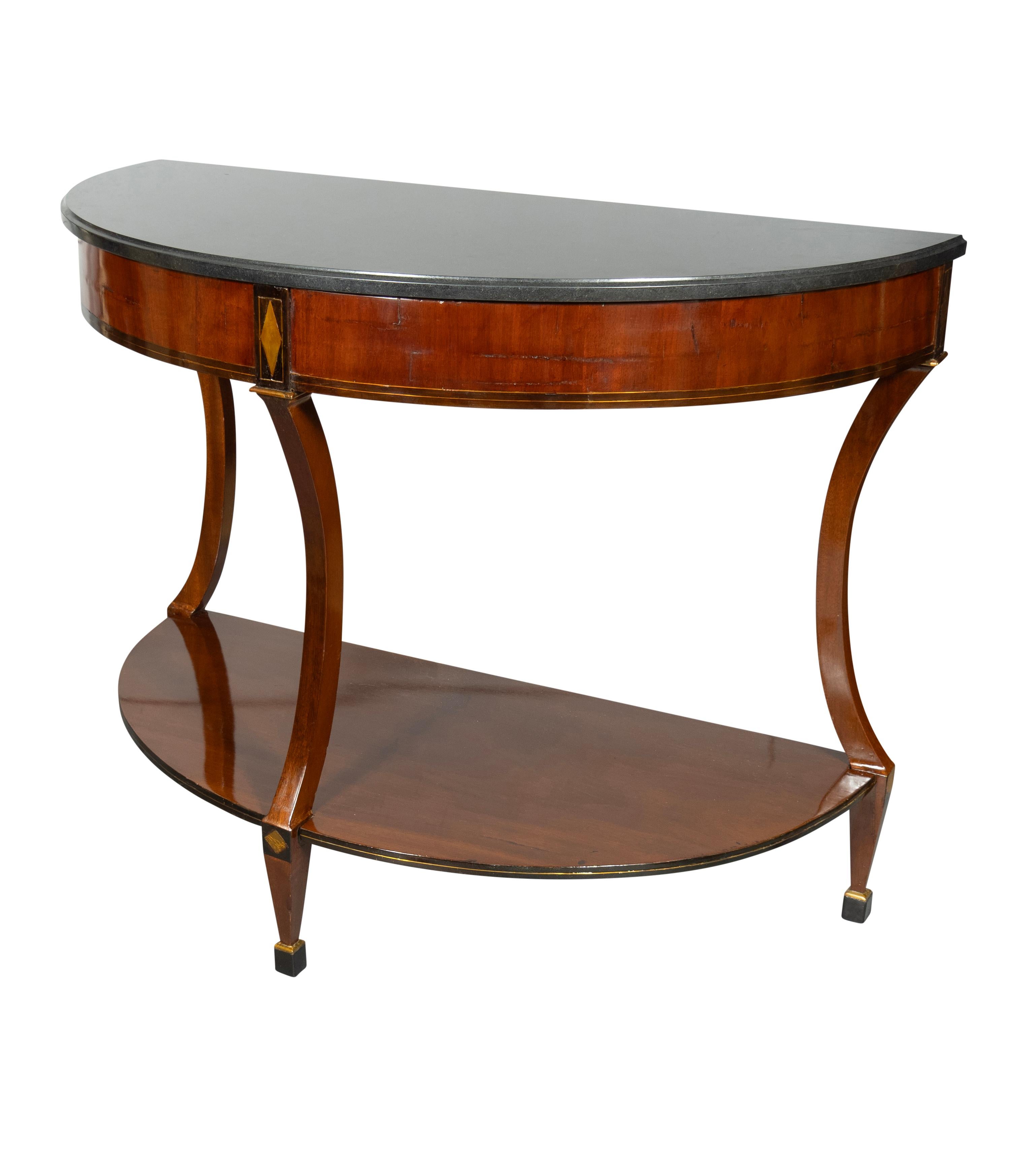 Pair Of Baltic Mahogany And Brass Mounted Console Tables In Good Condition For Sale In Essex, MA
