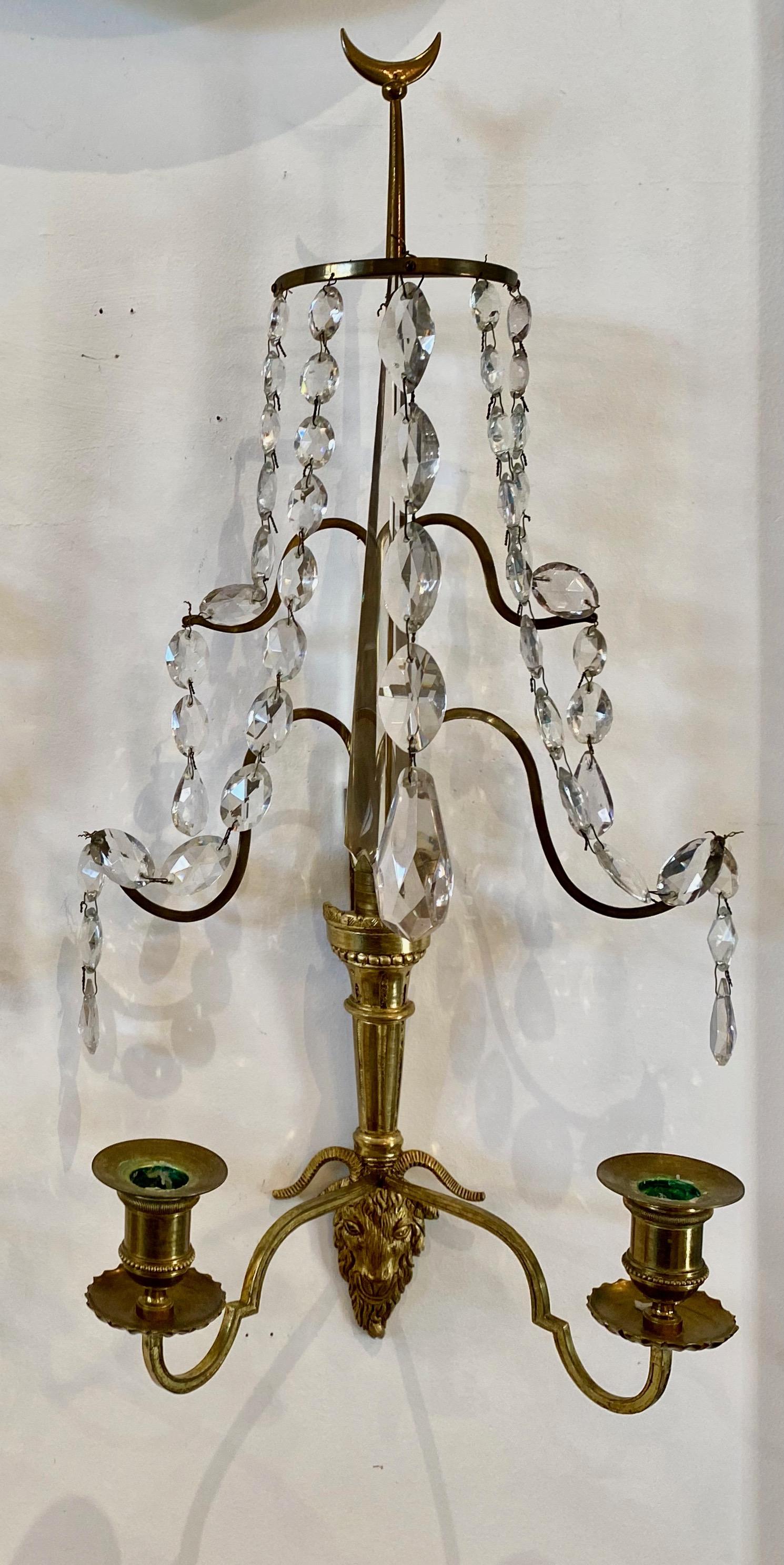 European Pair of Baltic or Russian Fire Gilt Bronze Two-Arm Wall Sconces, circa 1810