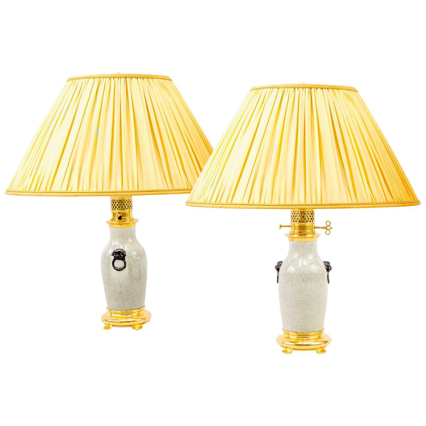 Pair of Baluster Cracked Porcelain Lamps, circa 1880 at 1stDibs