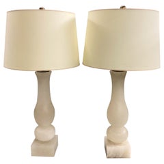 Vintage Pair of Baluster Form Alabaster Modernist Lamps