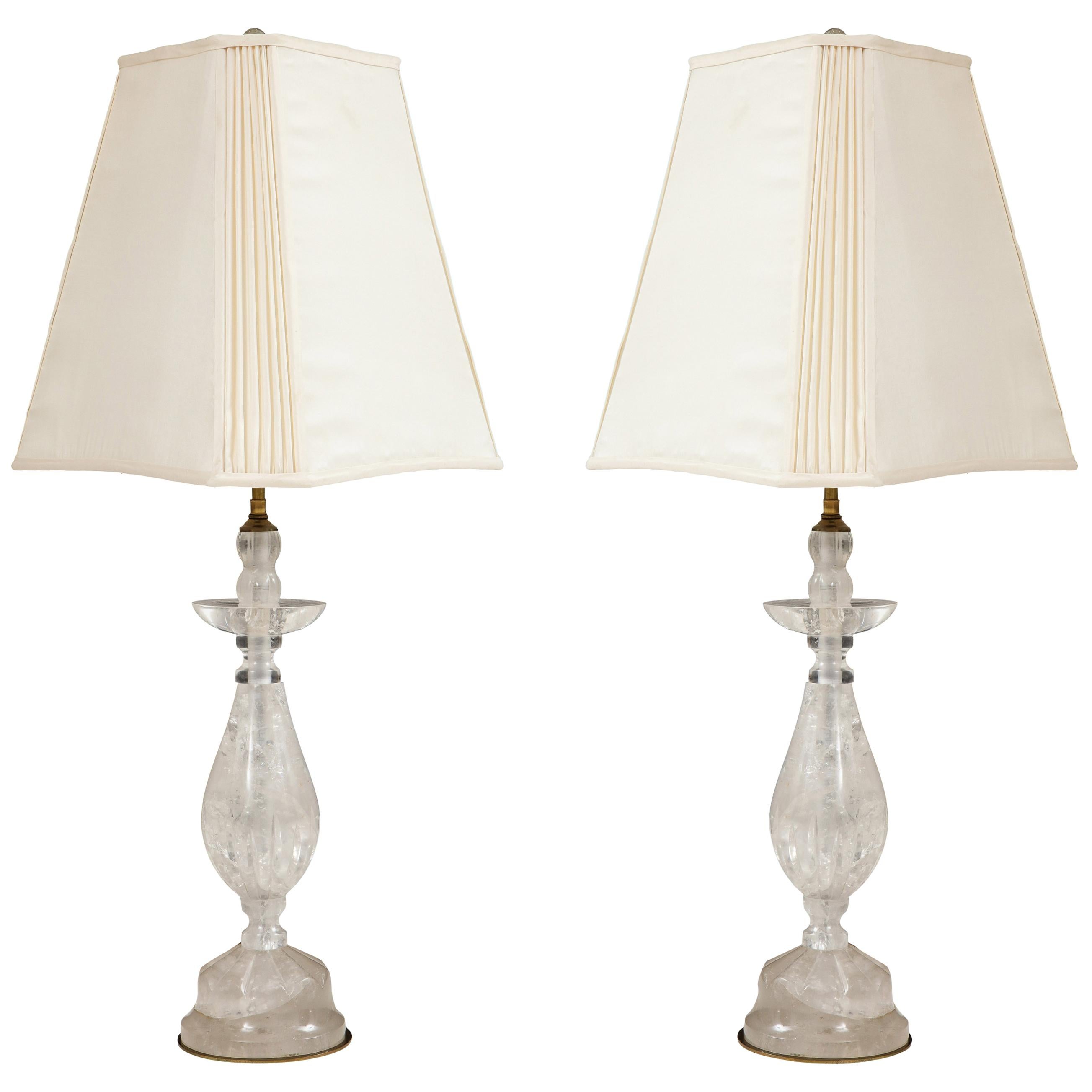 Pair of Baluster Form Rock Crystal Lamps