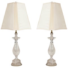 Vintage Pair of Baluster Form Rock Crystal Lamps