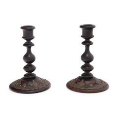 Pair of Baluster Turned Wood Candlesticks, c. 1850