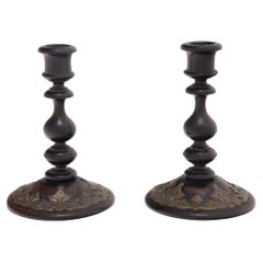 Pair of Baluster Turned Wood Candlesticks, c. 1850