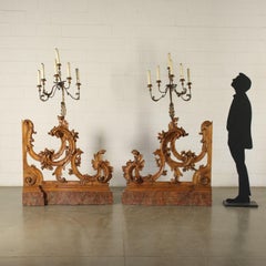 Pair of Balusters Barocchetto Swiss Pine Wrought Iron, Italy, 1750
