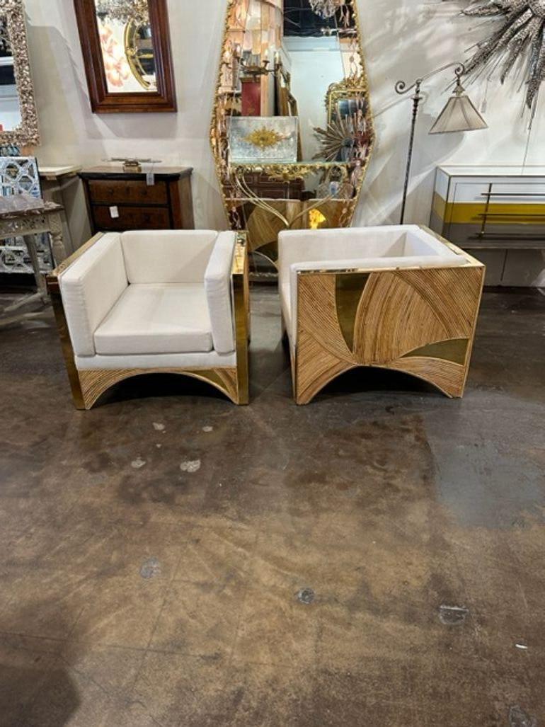 Great pair of Italian modern bamboo and brass club chairs. Very stylish!! Note there are 2 pairs available.