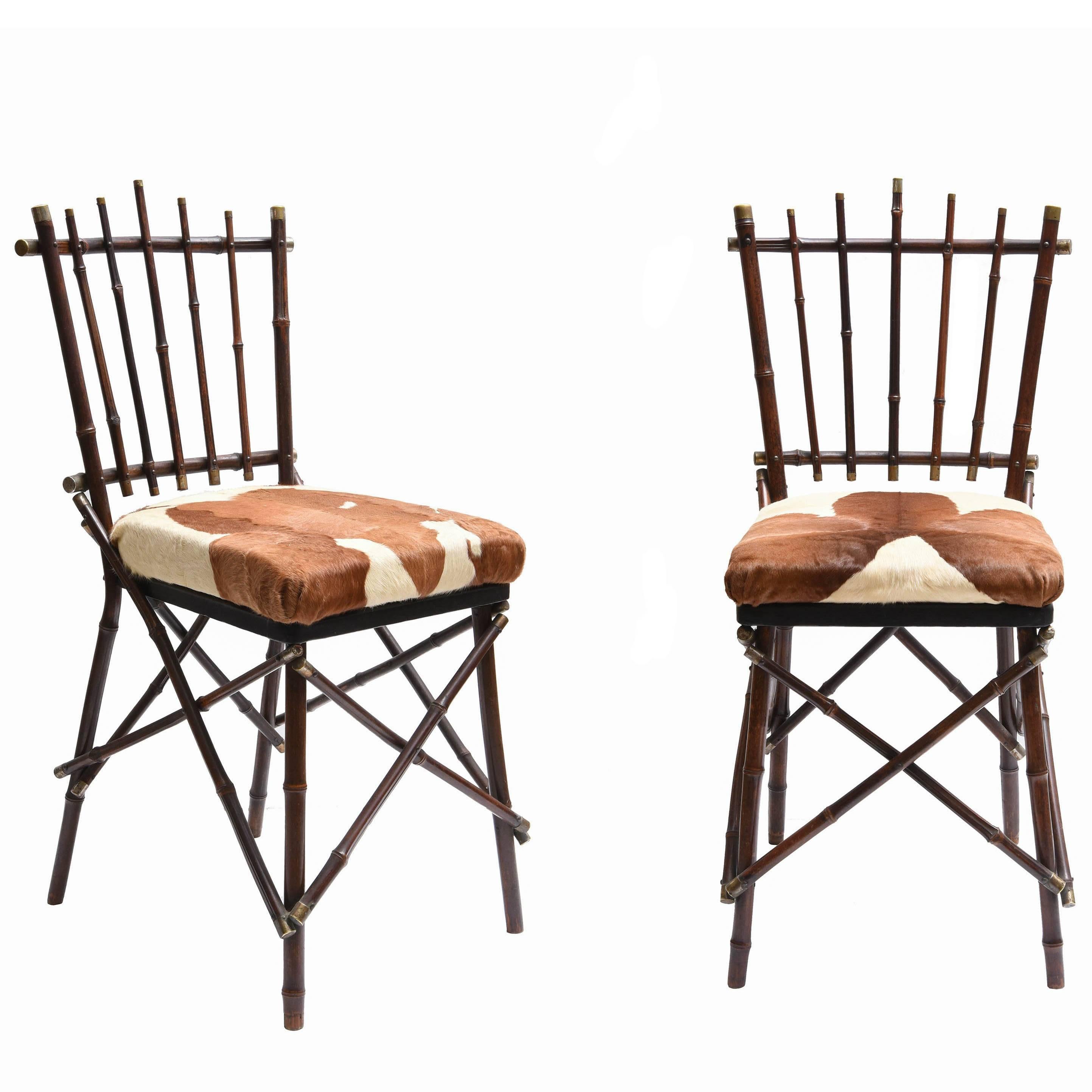 Pair of Bamboo and Brass Chairs For Sale