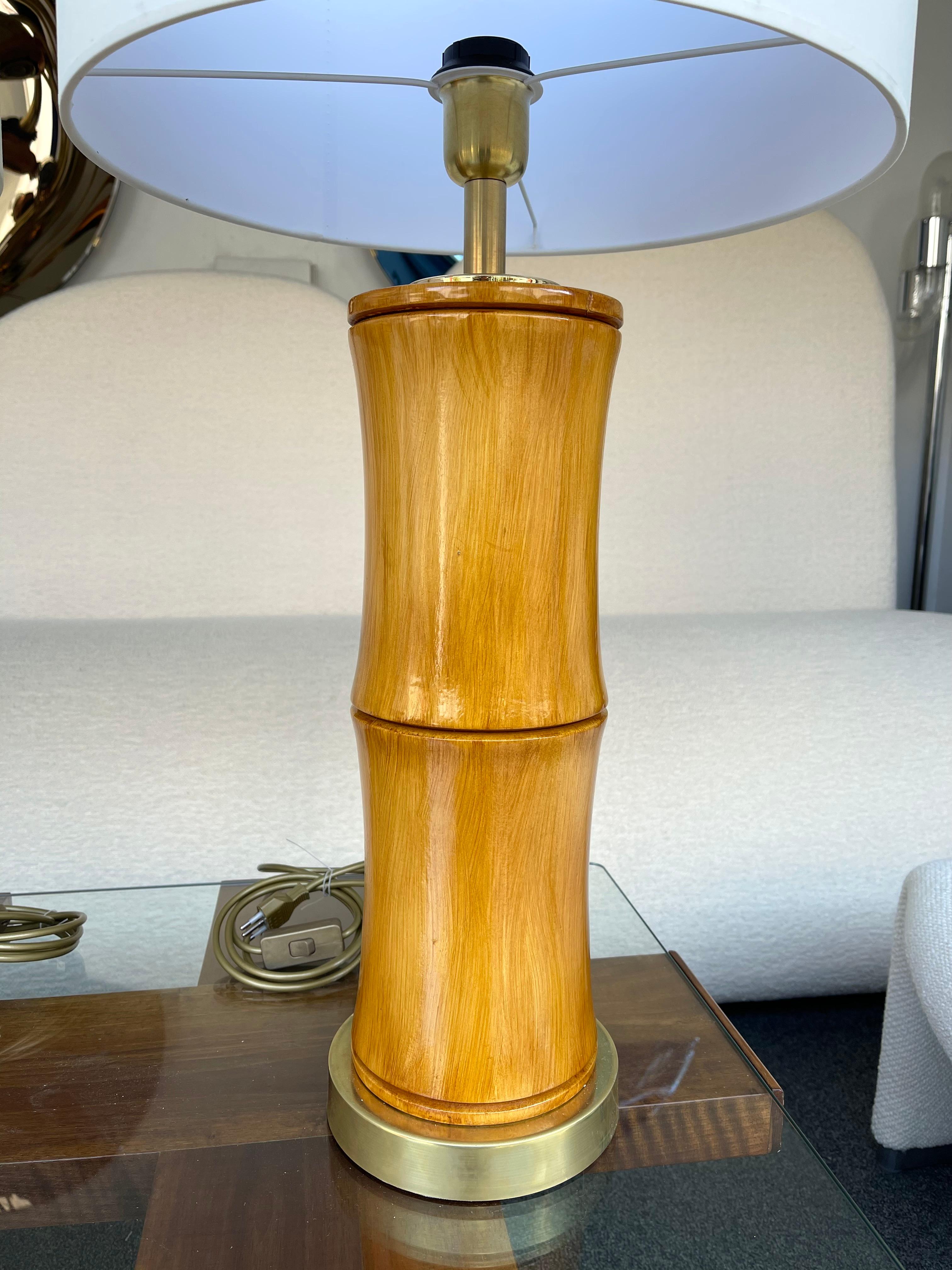 20th Century Pair of Bamboo and Brass Lamps, Italy For Sale