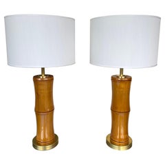 Pair of Bamboo and Brass Lamps, Italy