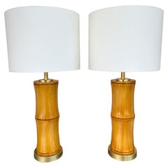 Pair of Bamboo and Brass Lamps, Italy