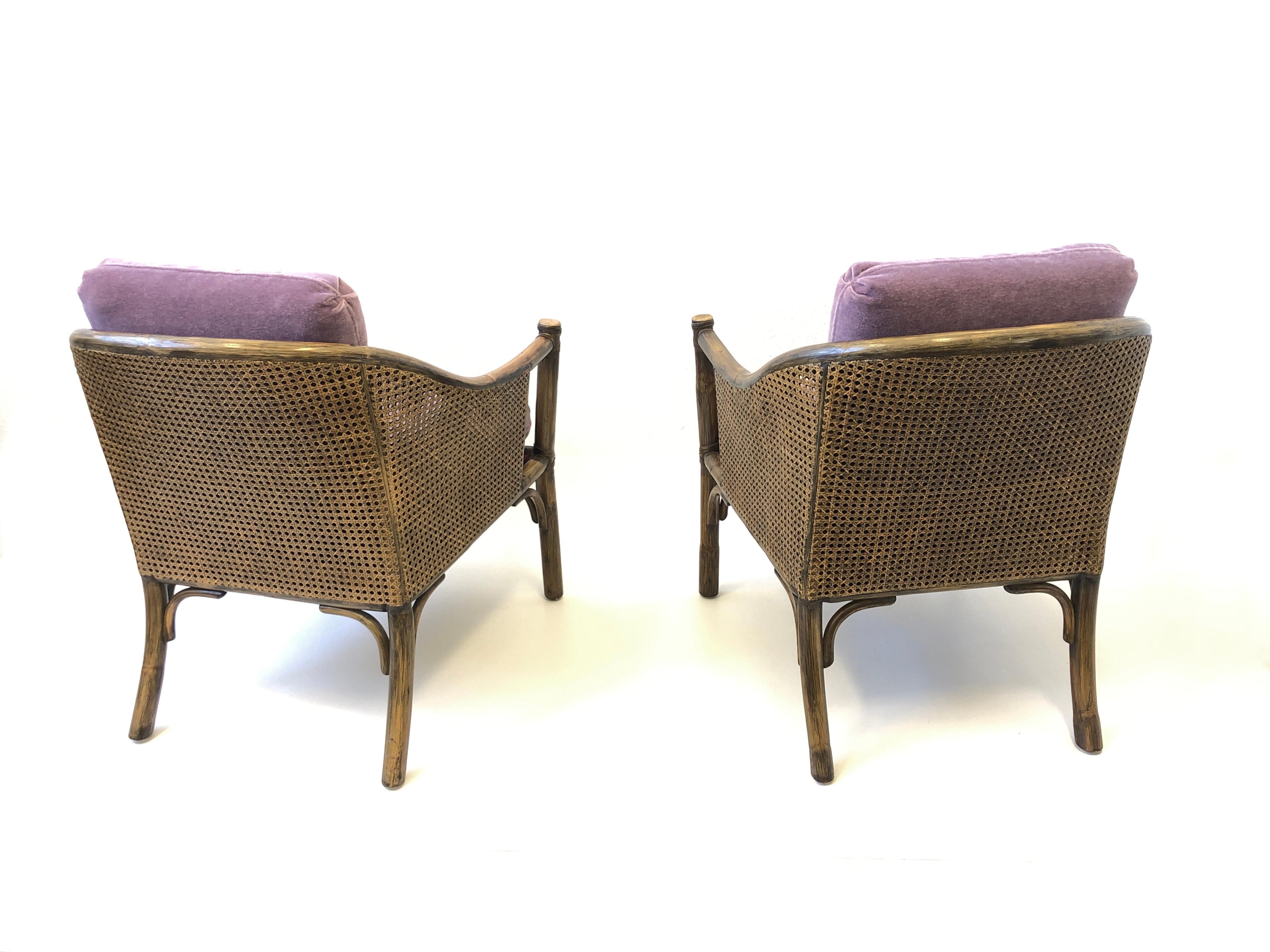 American Pair of Bamboo and Cane Lounge Chairs by McGuire