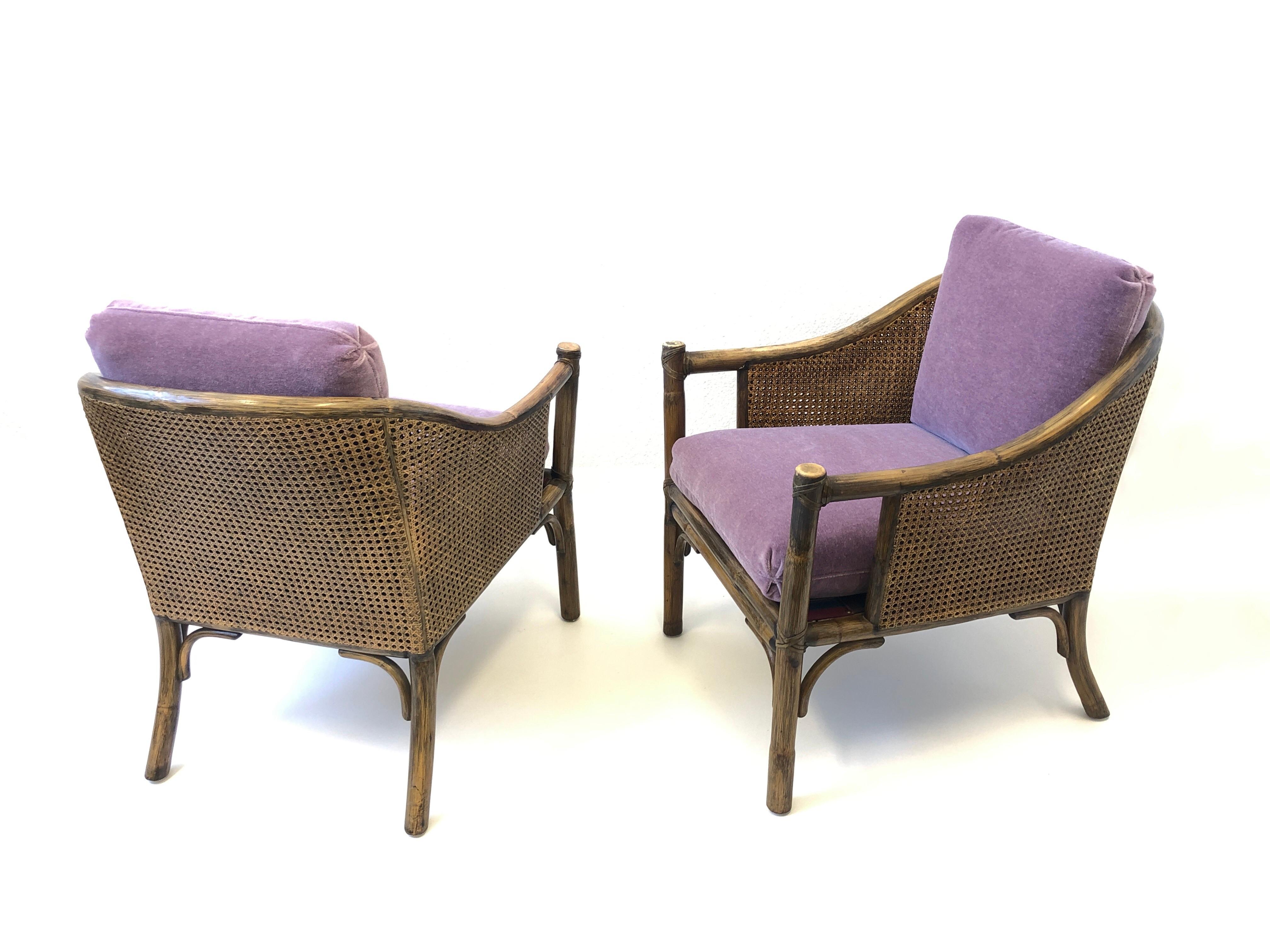 Pair of Bamboo and Cane Lounge Chairs by McGuire In Good Condition In Palm Springs, CA
