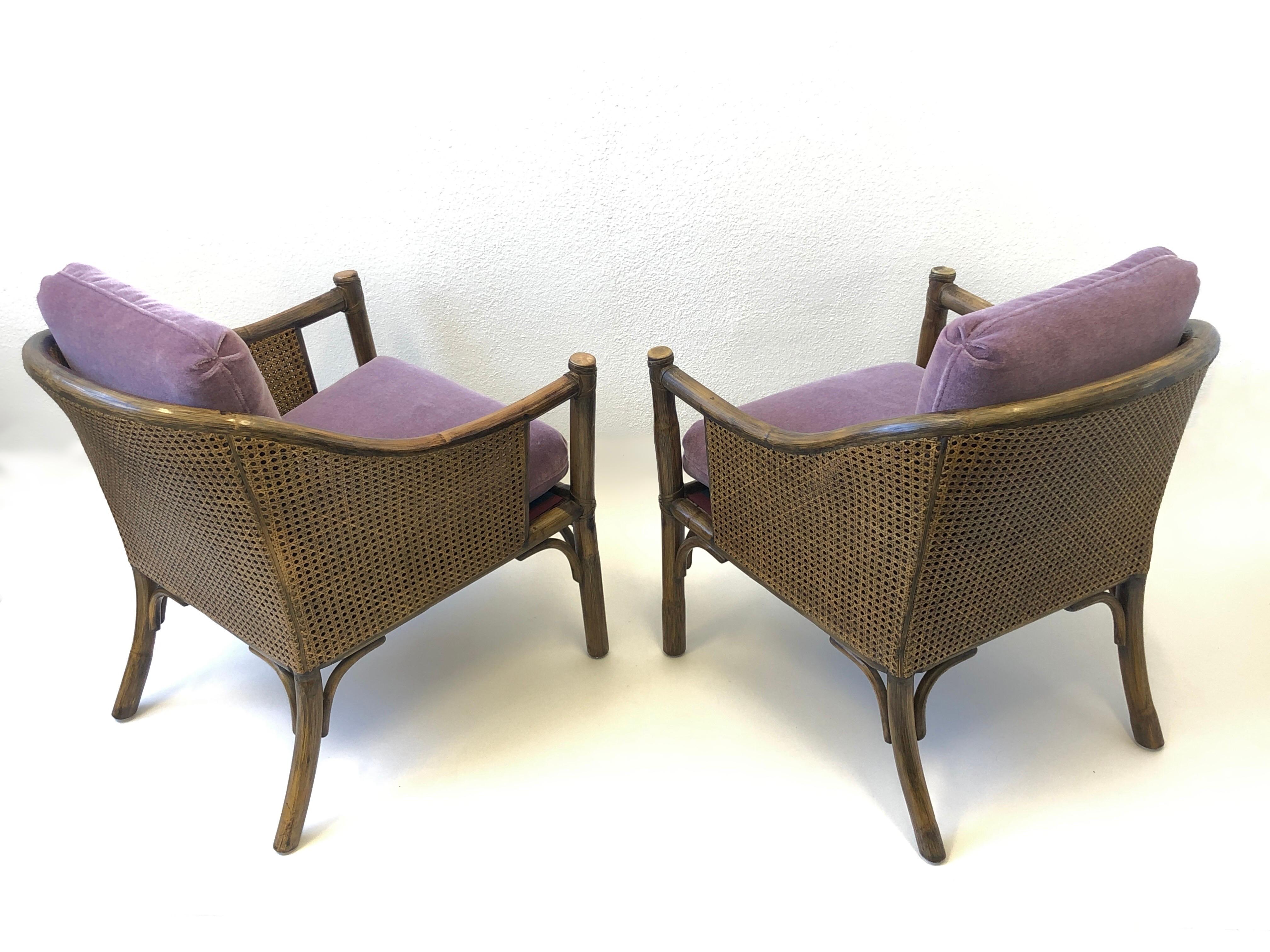 Hide Pair of Bamboo and Cane Lounge Chairs by McGuire