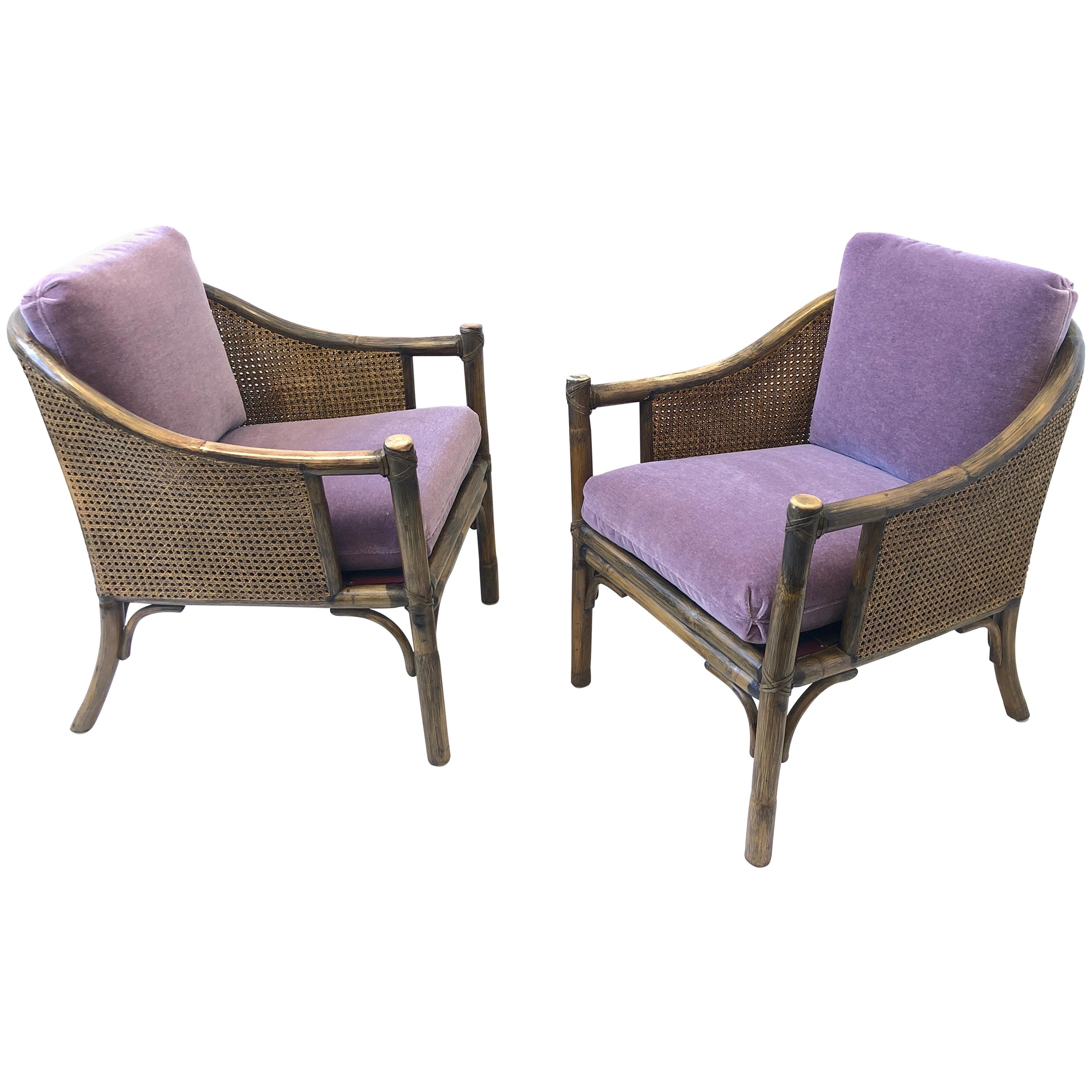 Pair of Bamboo and Cane Lounge Chairs by McGuire