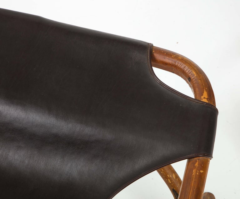 Pair of Bamboo and Dark Brown Leather Sling Chairs by Tito Agnoli, Italy, 1960 For Sale 2