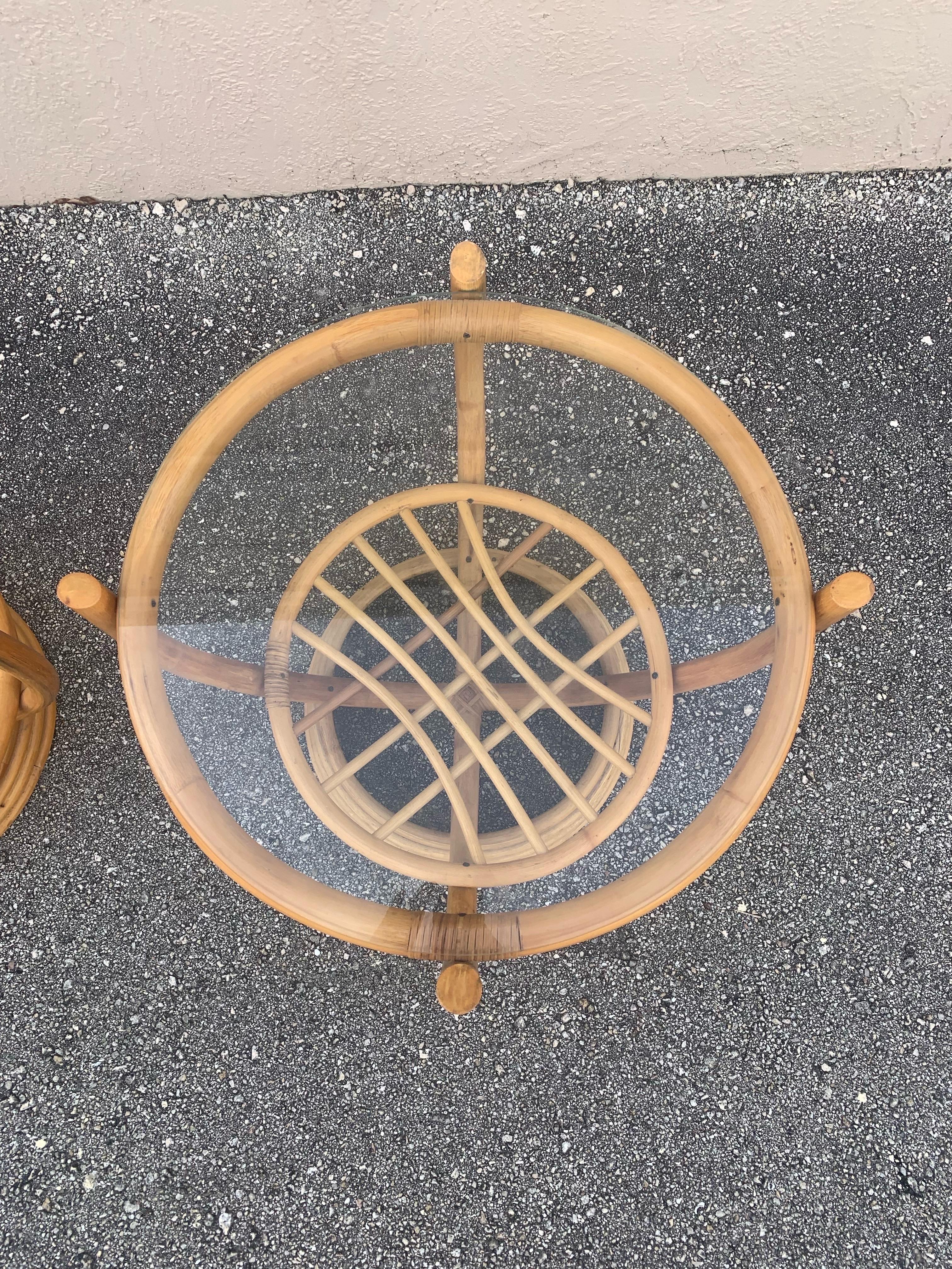 Pair of Bamboo and Glass Italian Style End Tables 1