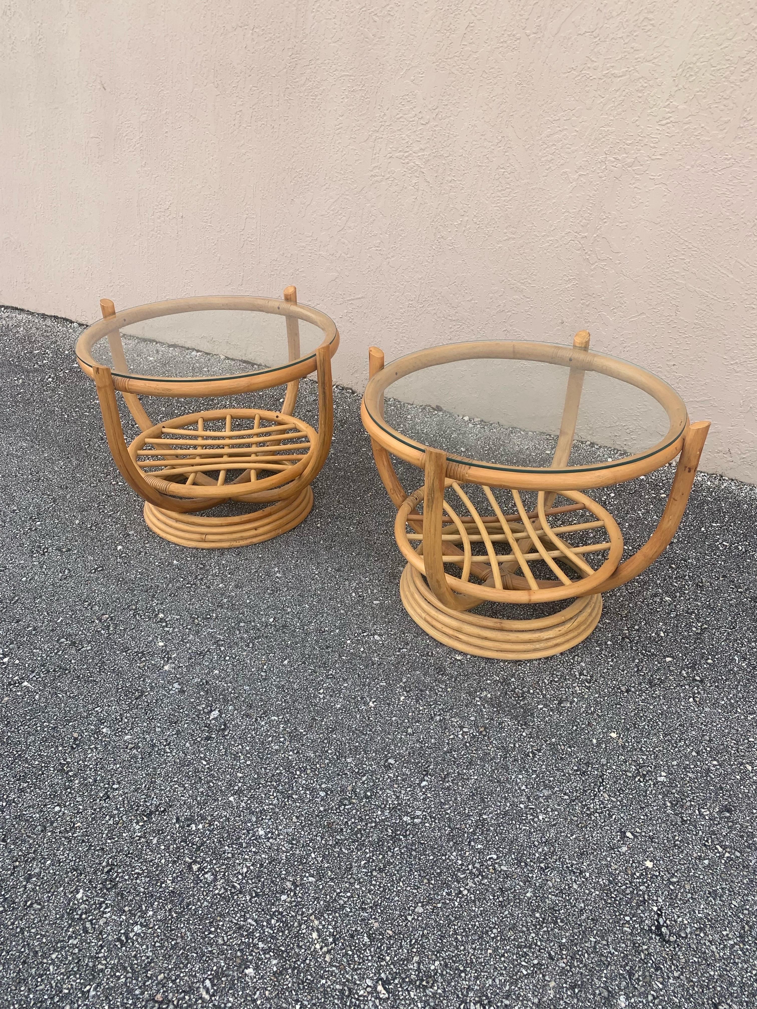 Pair of Bamboo and Glass Italian Style End Tables 2