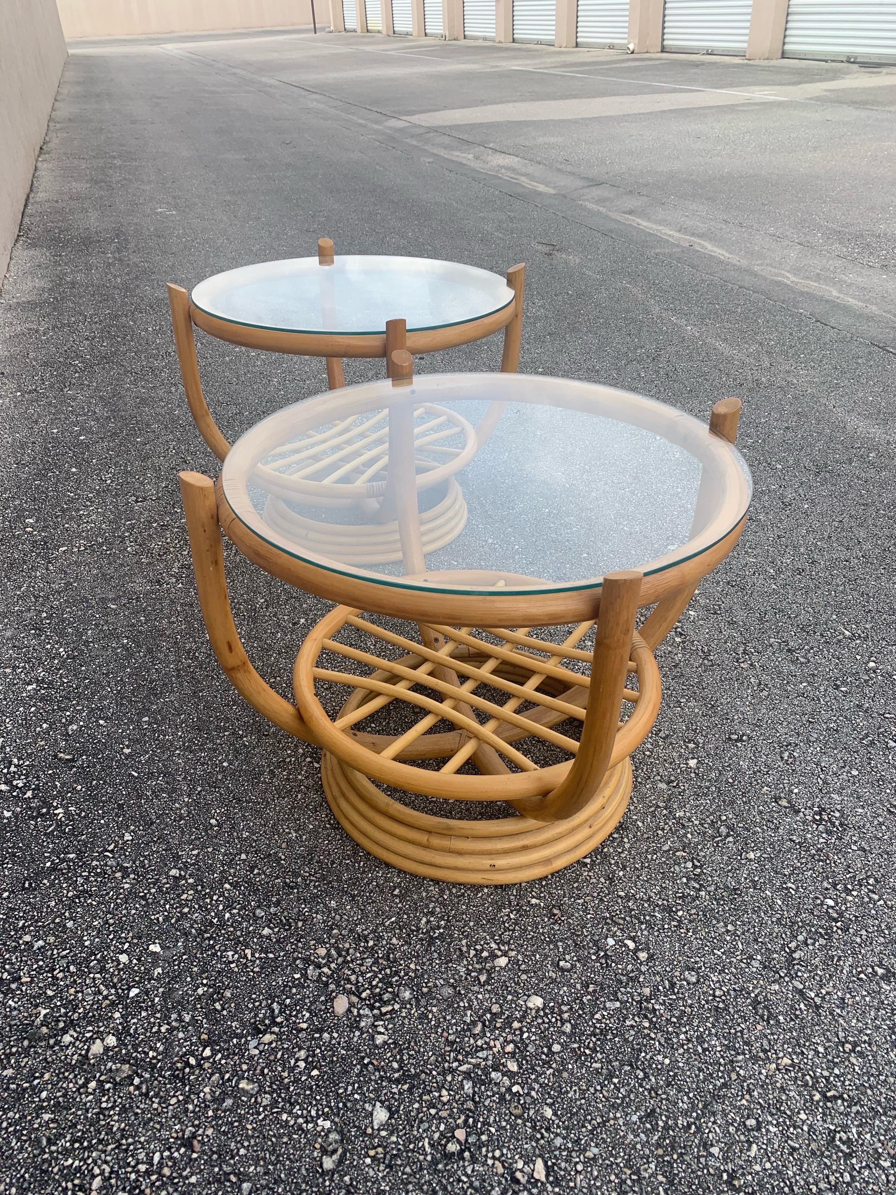 Pair of Bamboo and Glass Italian Style End Tables 3