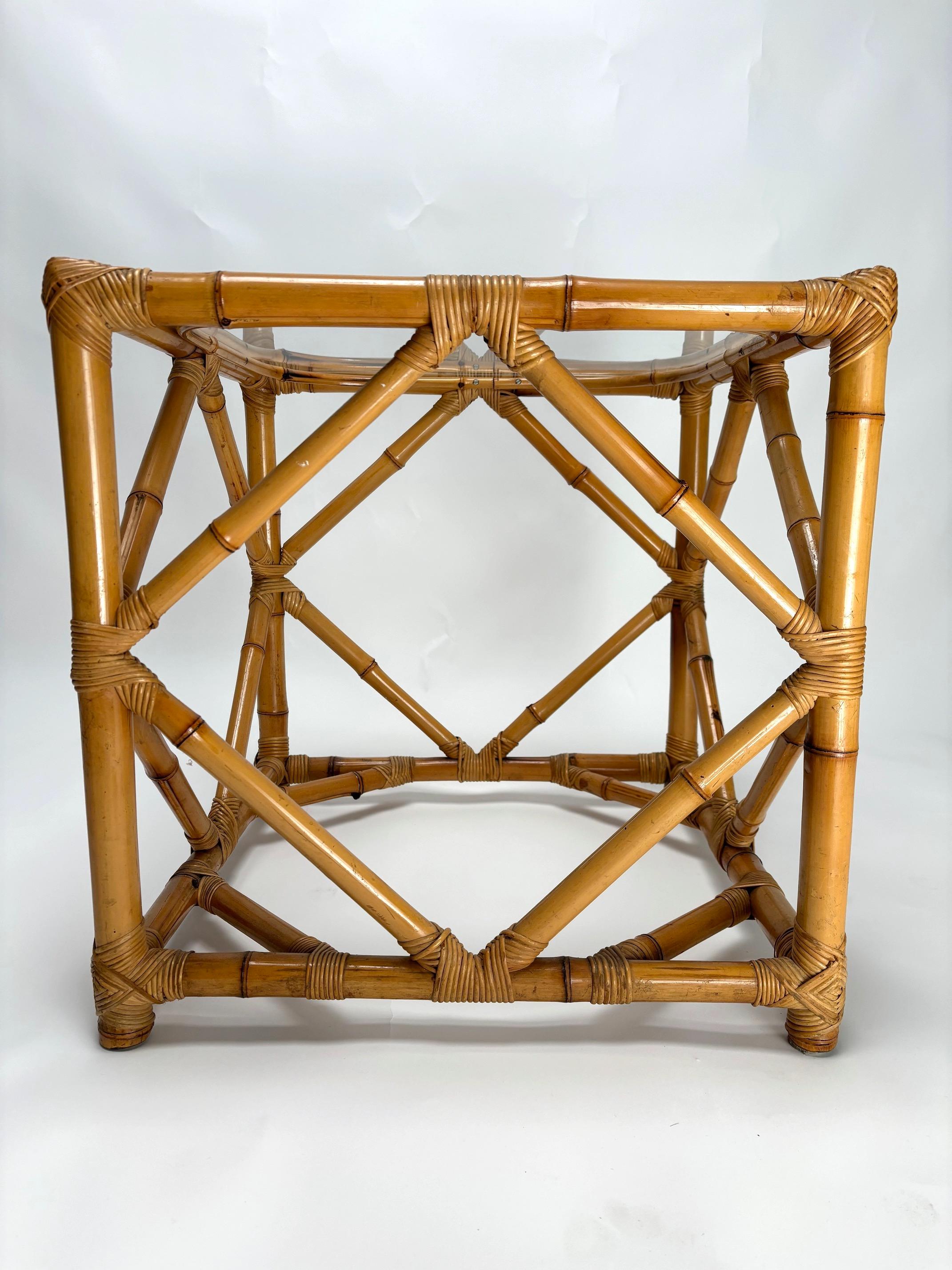 Rare and elegant pair of bedside table/ night stands in bamboo and glass by Vivai del Sud, Italy, 1970s
