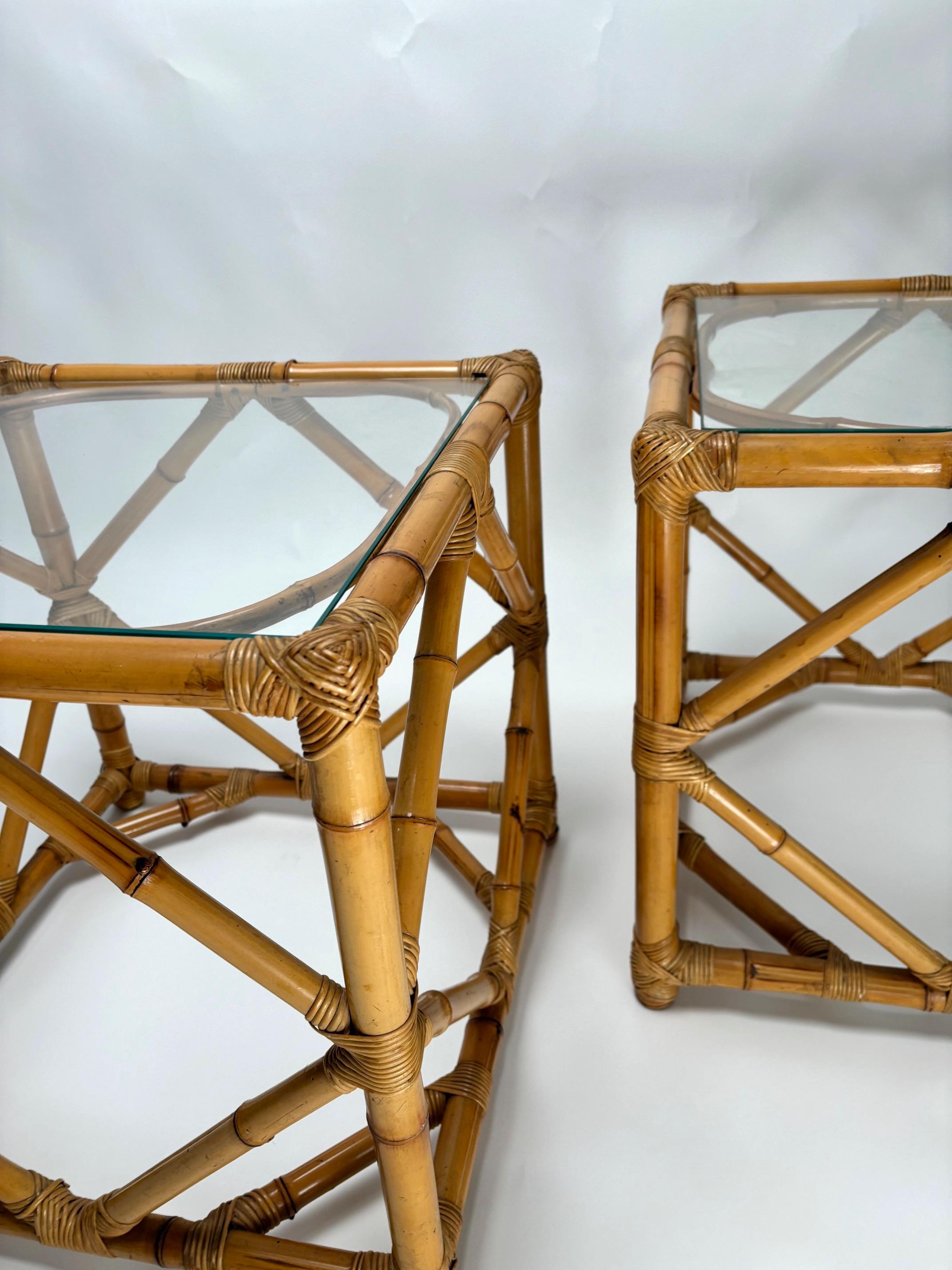 Late 20th Century Pair of Bamboo and Glass Nightstands by Vivai del Sud, Italy, 1970s For Sale