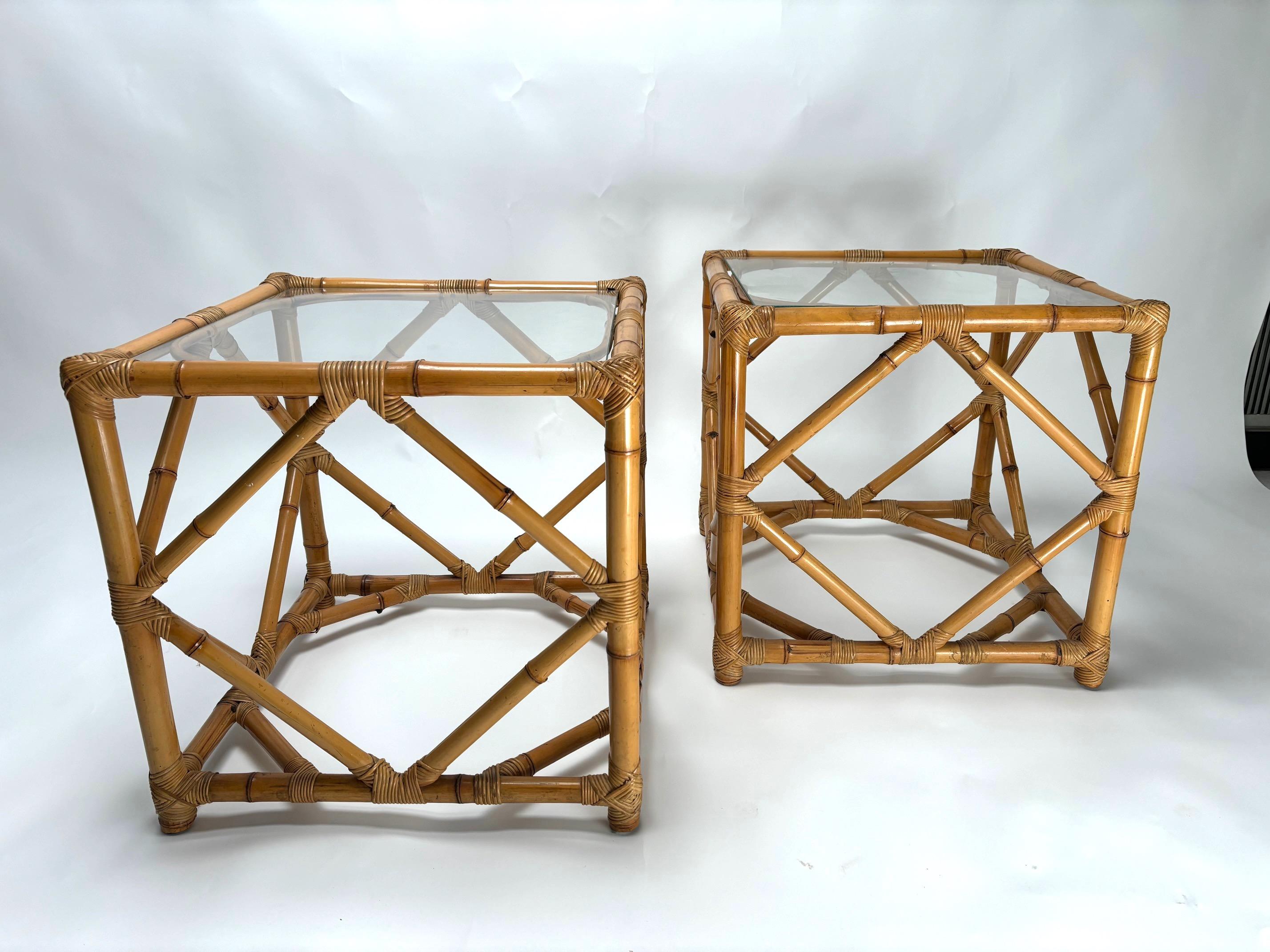 Pair of Bamboo and Glass Nightstands by Vivai del Sud, Italy, 1970s For Sale 1
