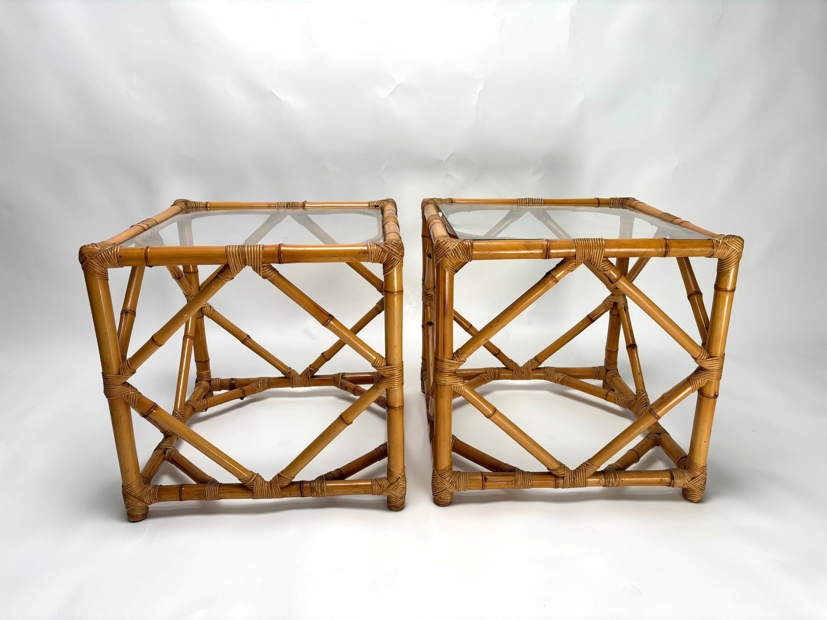 Pair of Bamboo and Glass Nightstands by Vivai del Sud, Italy, 1970s For Sale 2