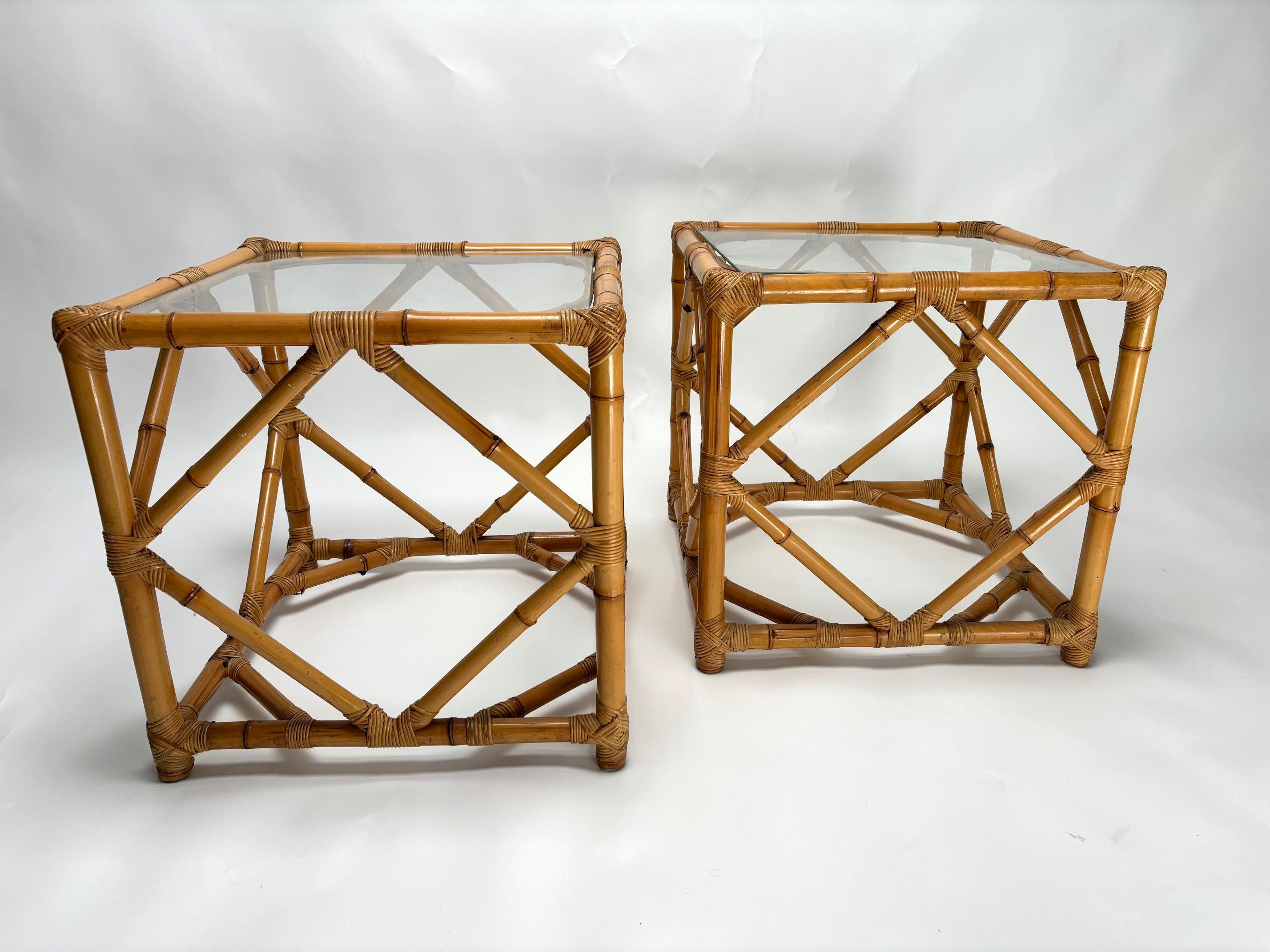 Pair of Bamboo and Glass Nightstands by Vivai del Sud, Italy, 1970s For Sale 3