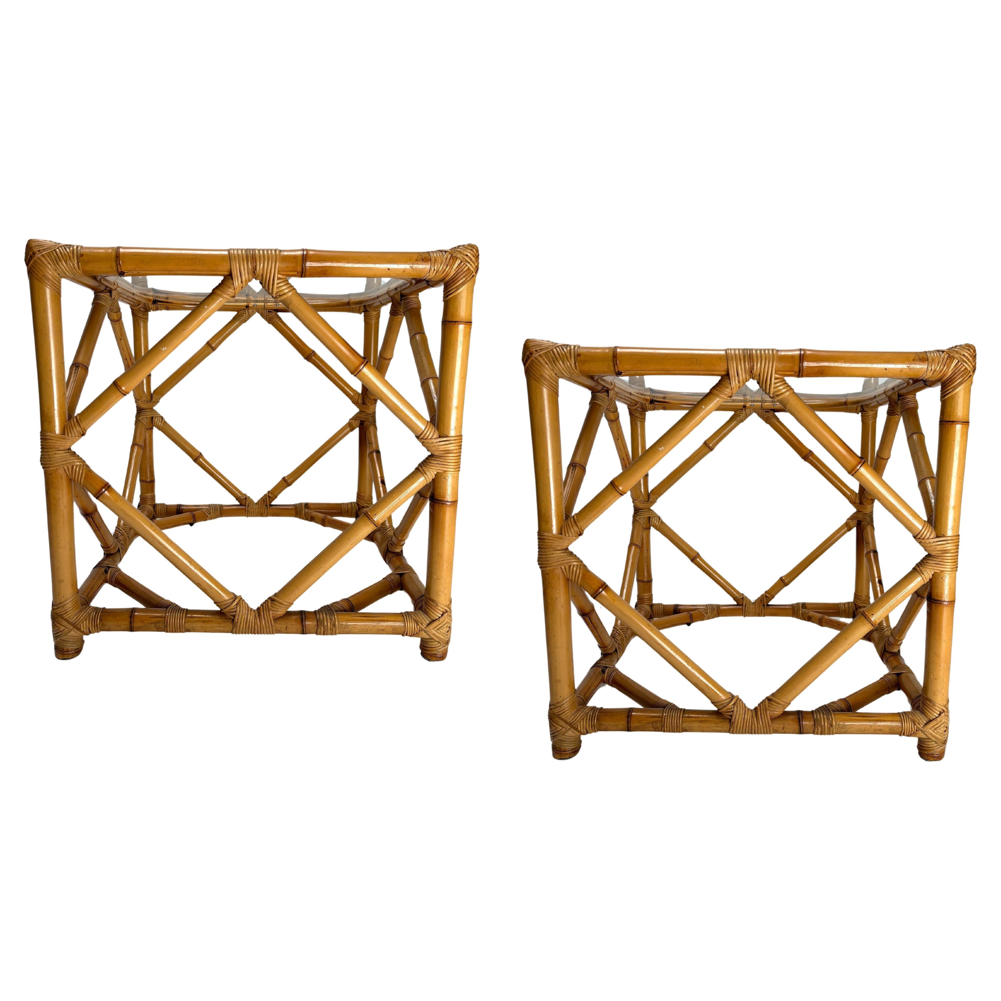 Pair of Bamboo and Glass Nightstands by Vivai del Sud, Italy, 1970s