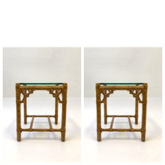Pair of Bamboo and Glass Petite Side Tables by McGuire