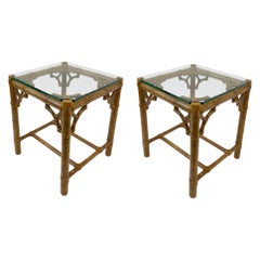 Pair of Bamboo and Glass Petite Side Tables by McGuire 