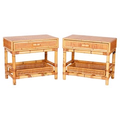 Pair of Bamboo and Grasscloth Stands or End Tables