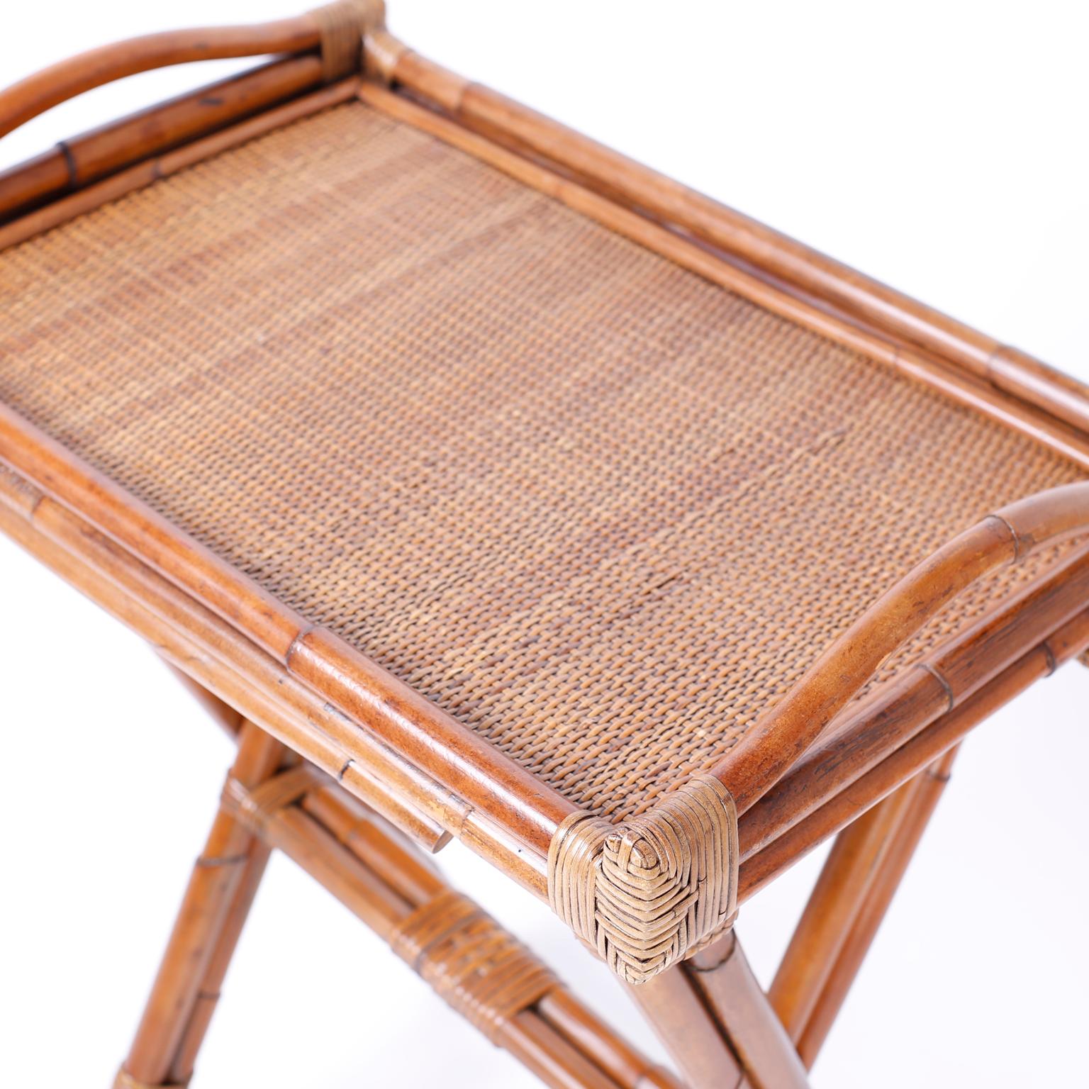 20th Century Pair of Bamboo and Grasscloth Trays on Stands