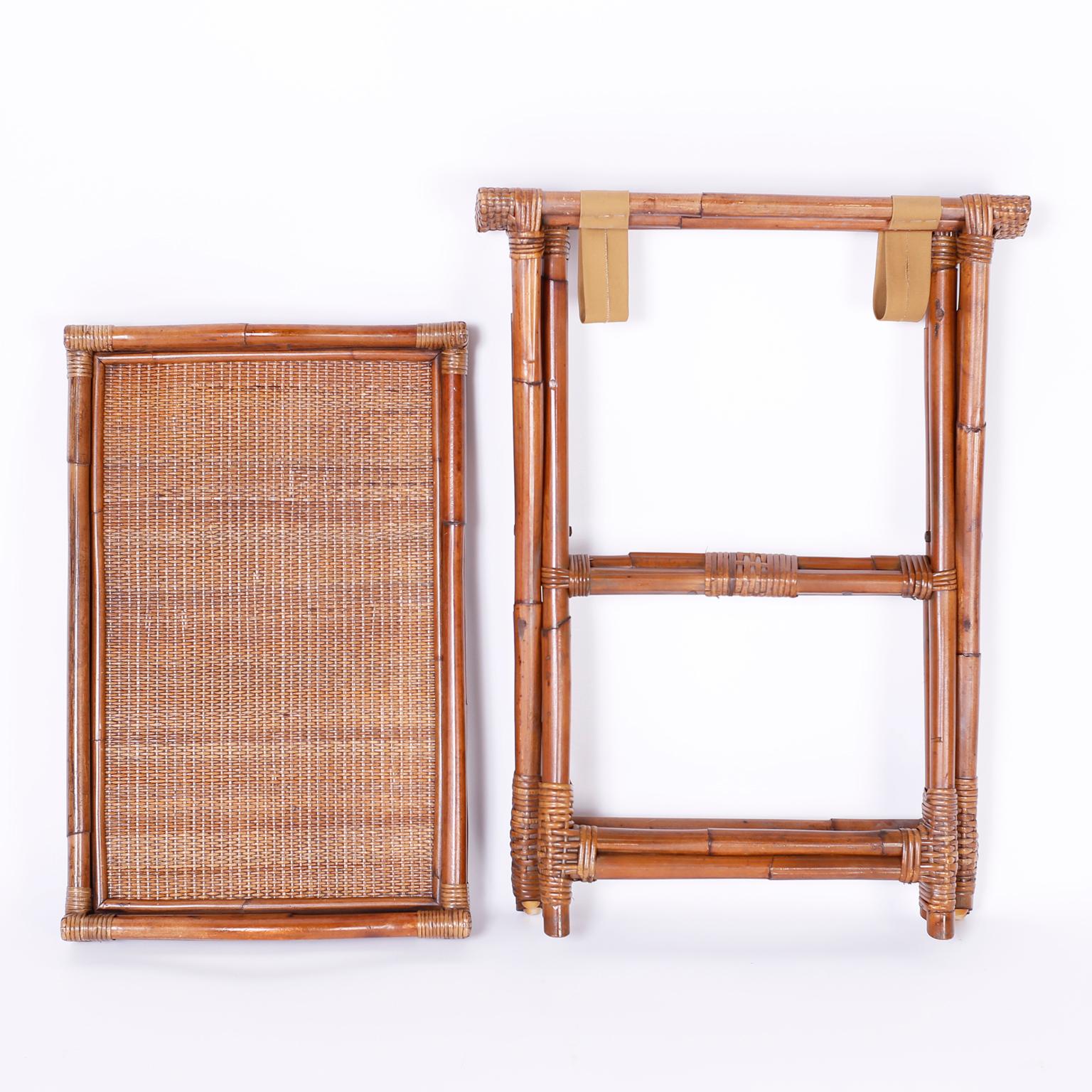 Pair of Bamboo and Grasscloth Trays on Stands 1
