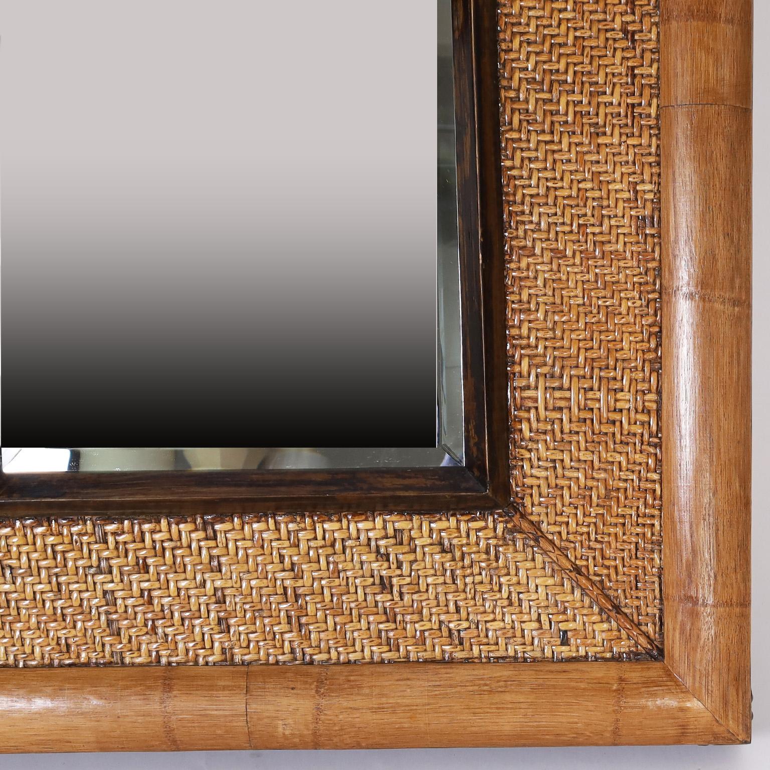 Hand-Crafted Pair of Bamboo and Grasscloth Wall Mirrors