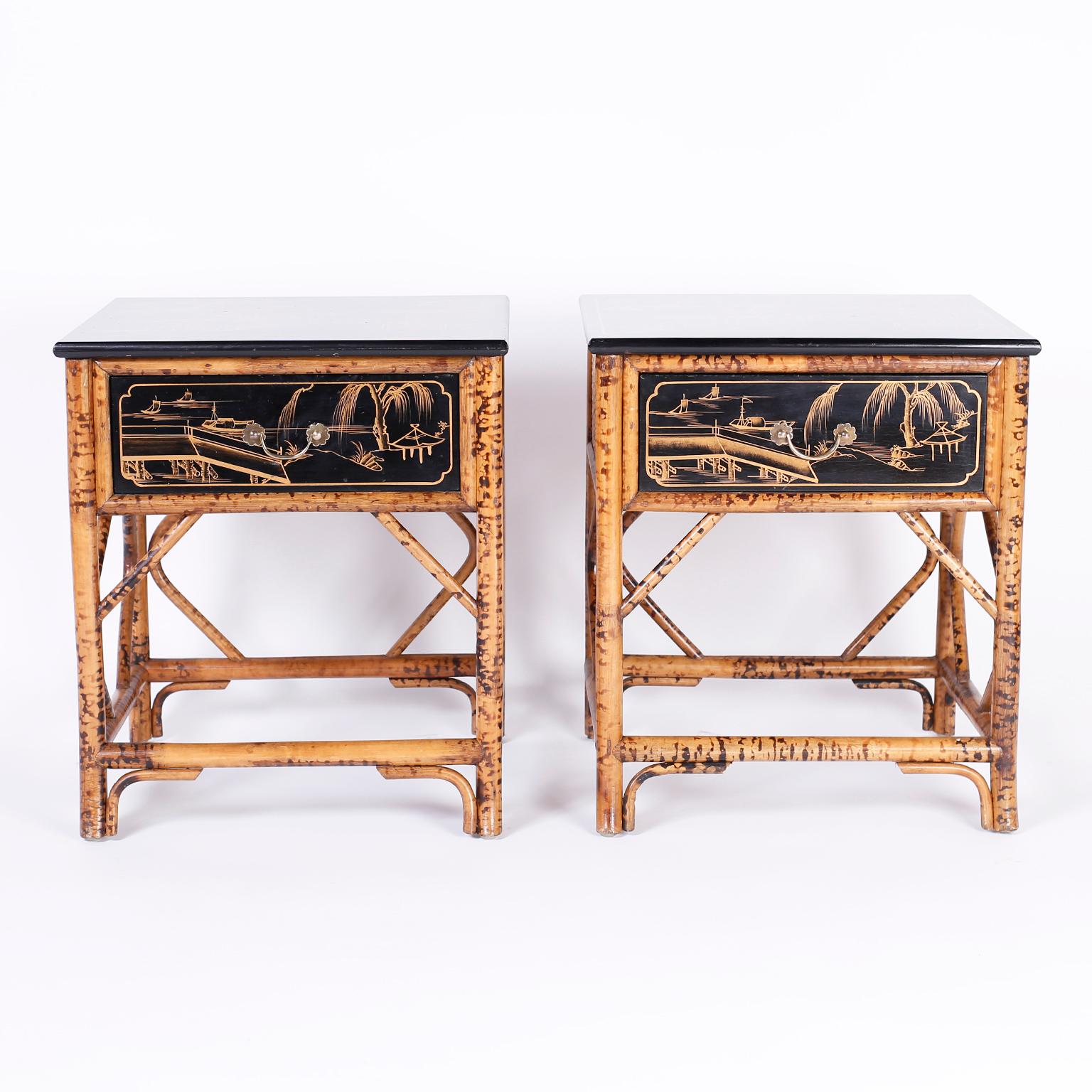 British Colonial Pair of Bamboo and Lacquer Stands or Tables