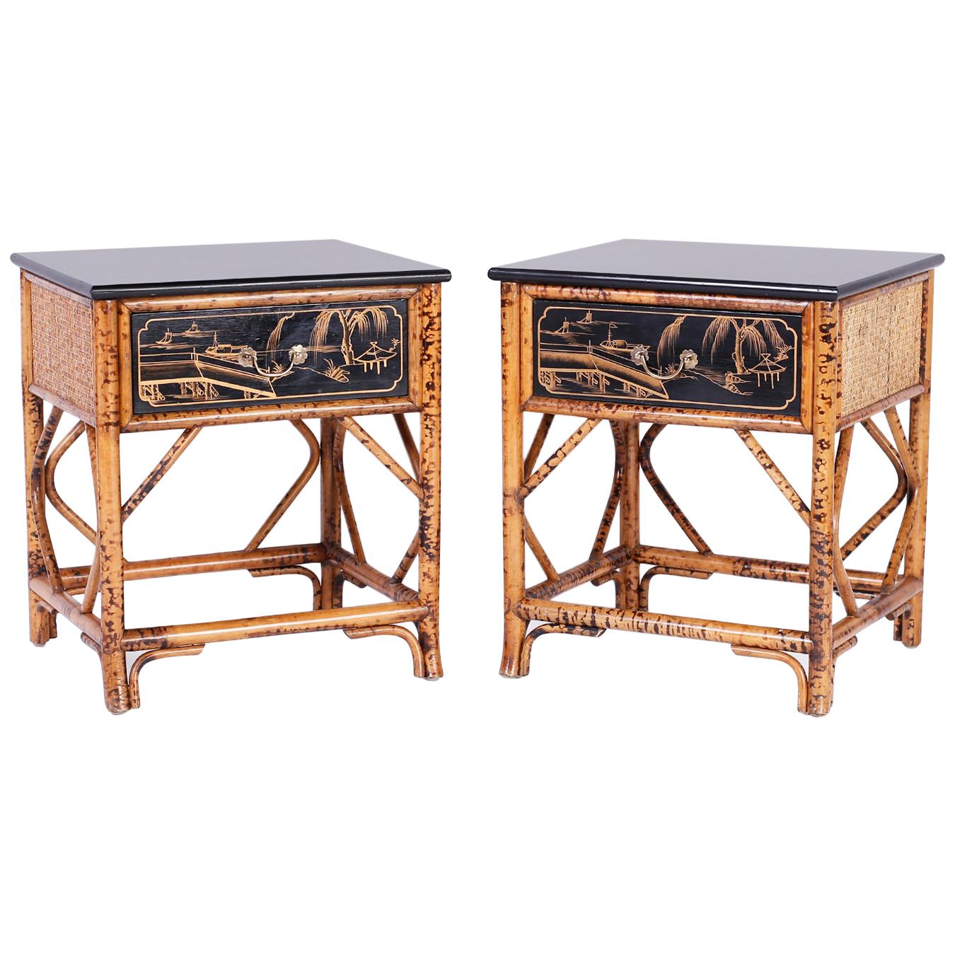 Pair of Bamboo and Lacquer Stands or Tables