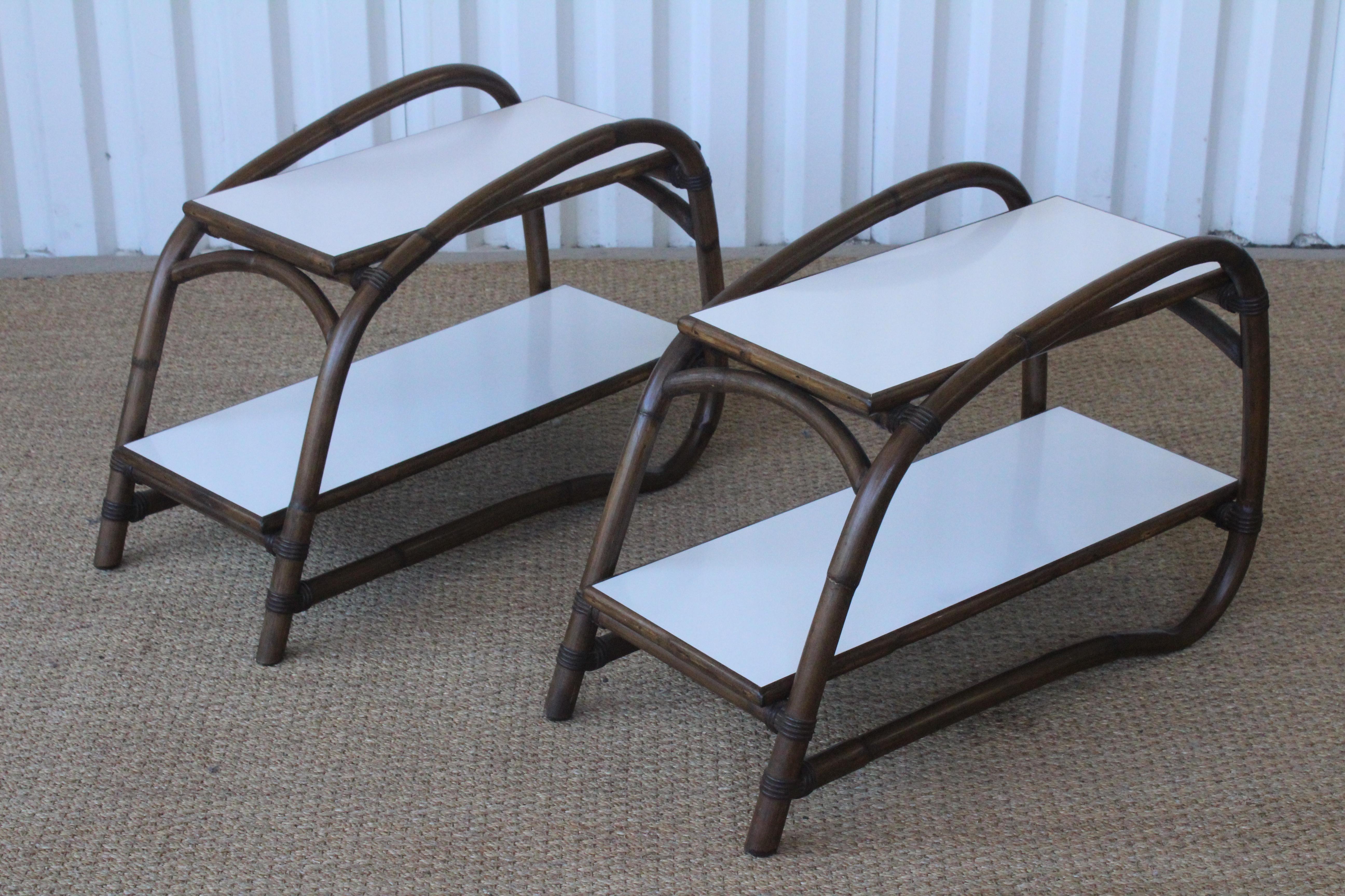 Mid-Century Modern Pair of Bamboo and Laminate End Tables, U.S.A, 1950s