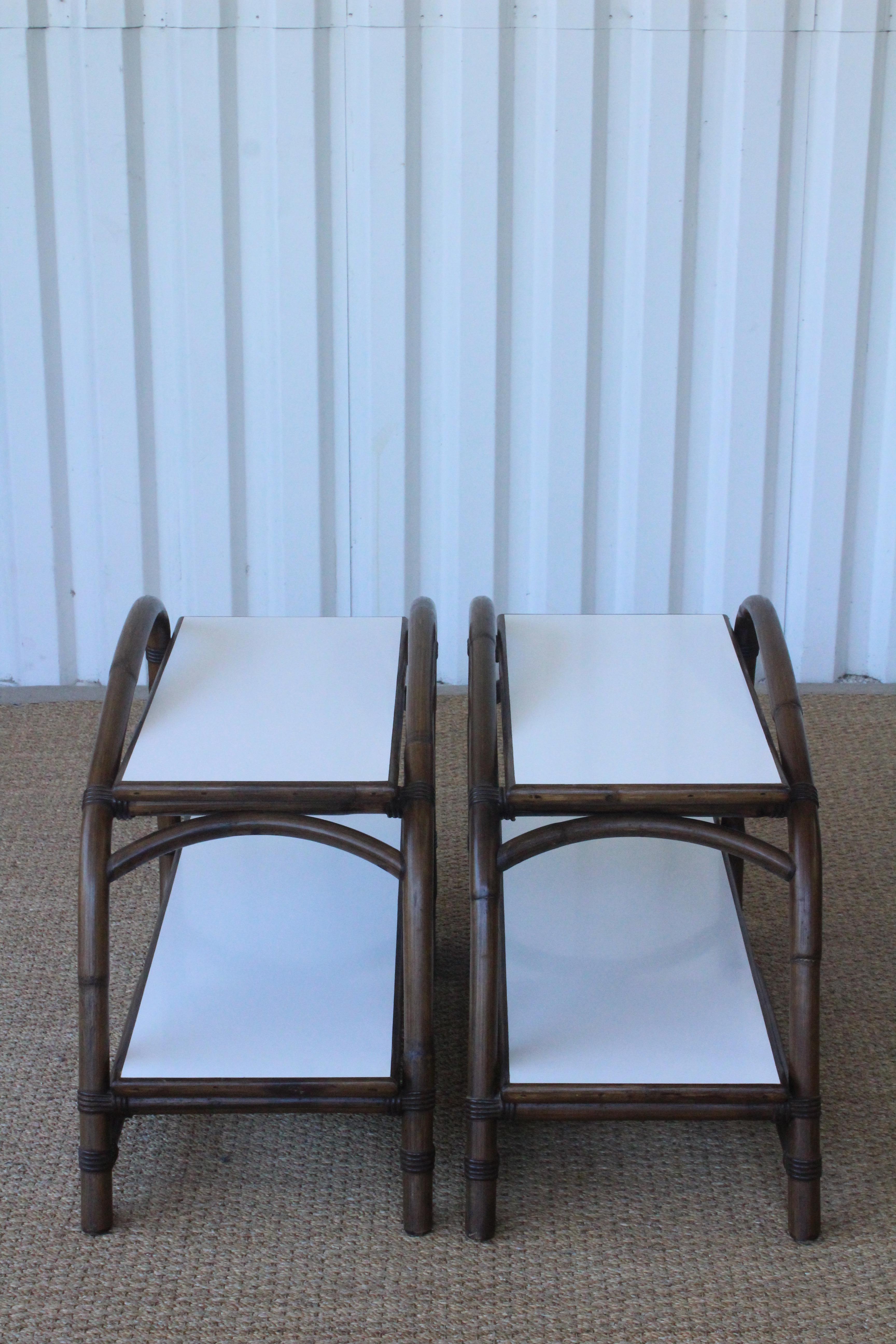 Mid-20th Century Pair of Bamboo and Laminate End Tables, U.S.A, 1950s