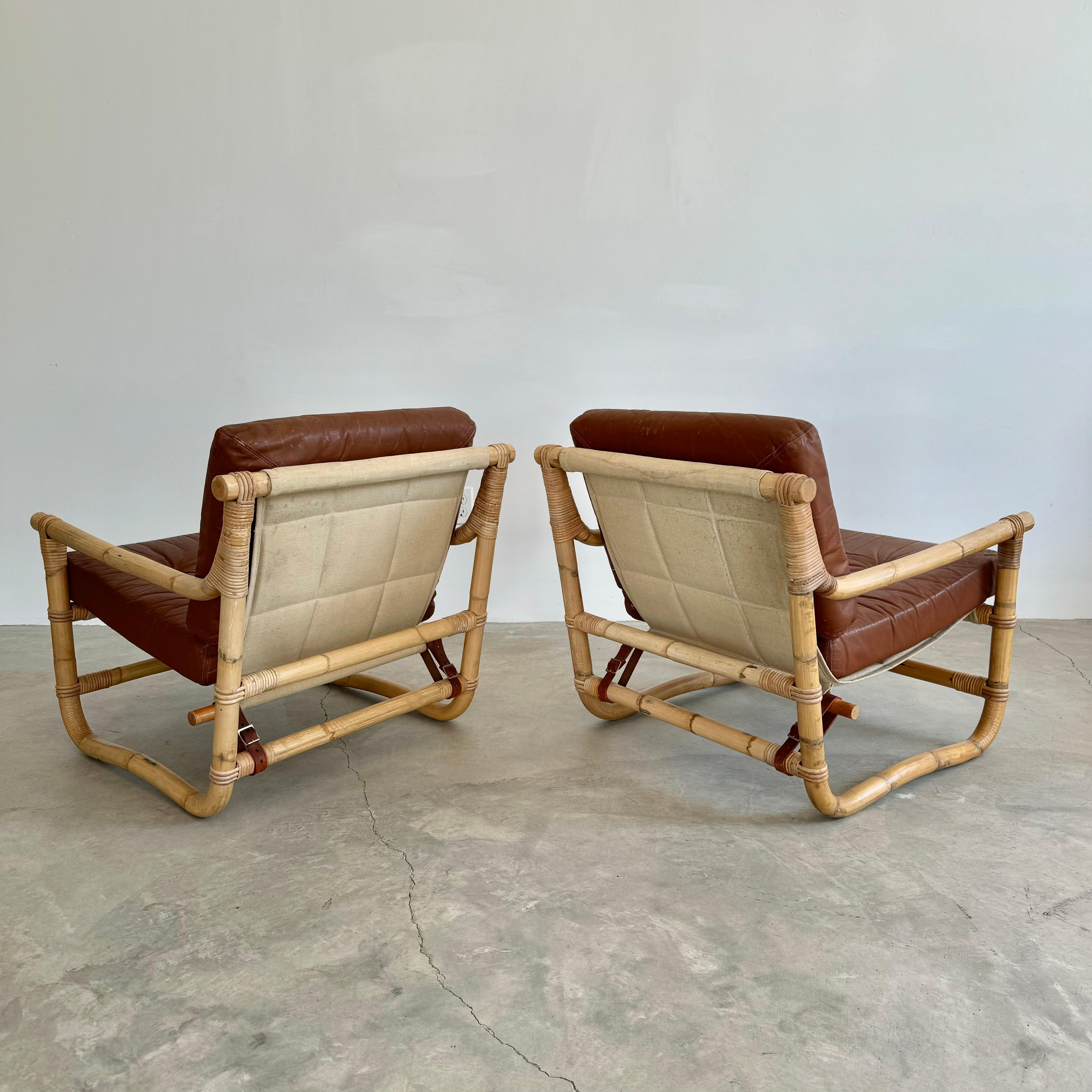 Paire de chaises en bambou et cuir, 1970 Danemark en vente 6