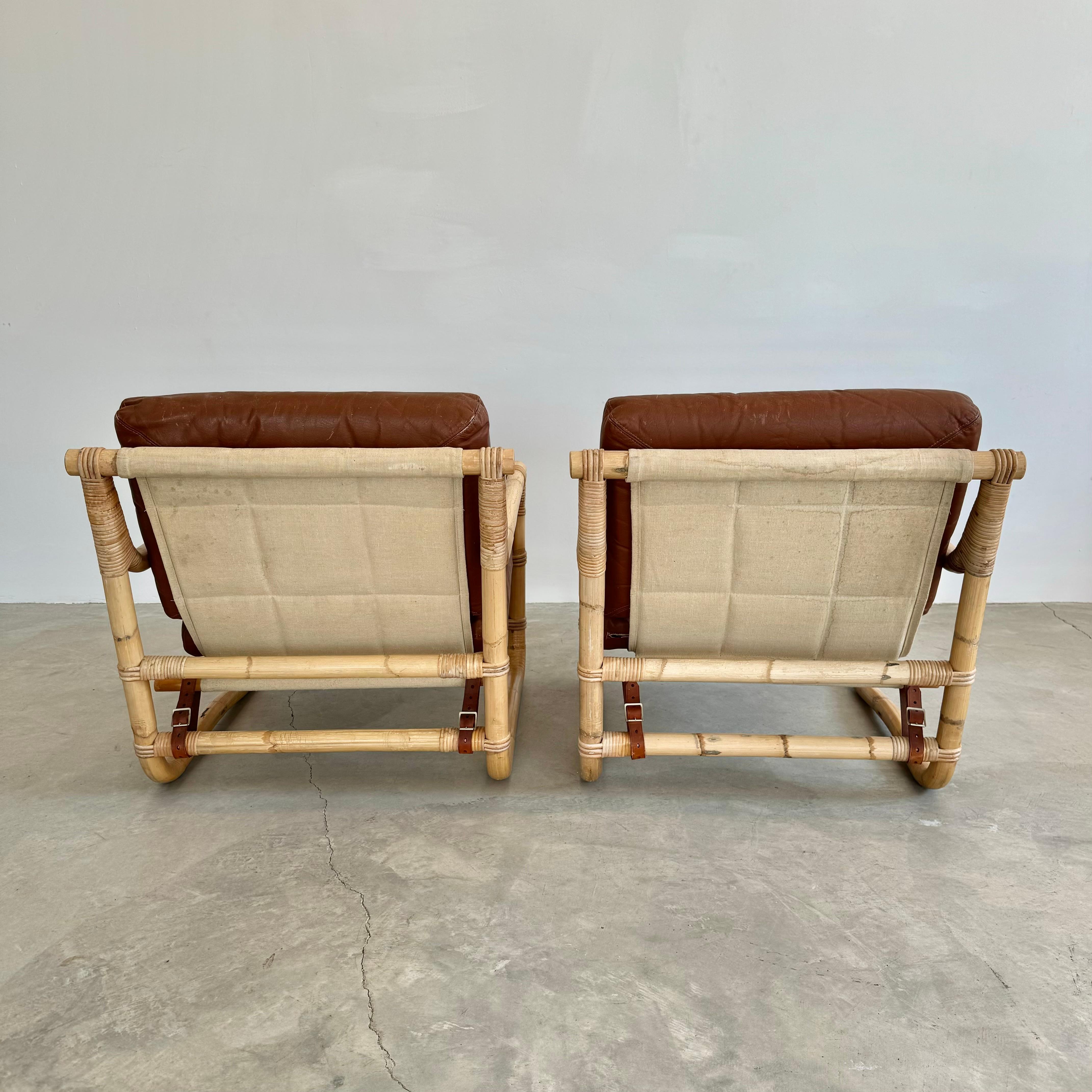 Paire de chaises en bambou et cuir, 1970 Danemark en vente 7